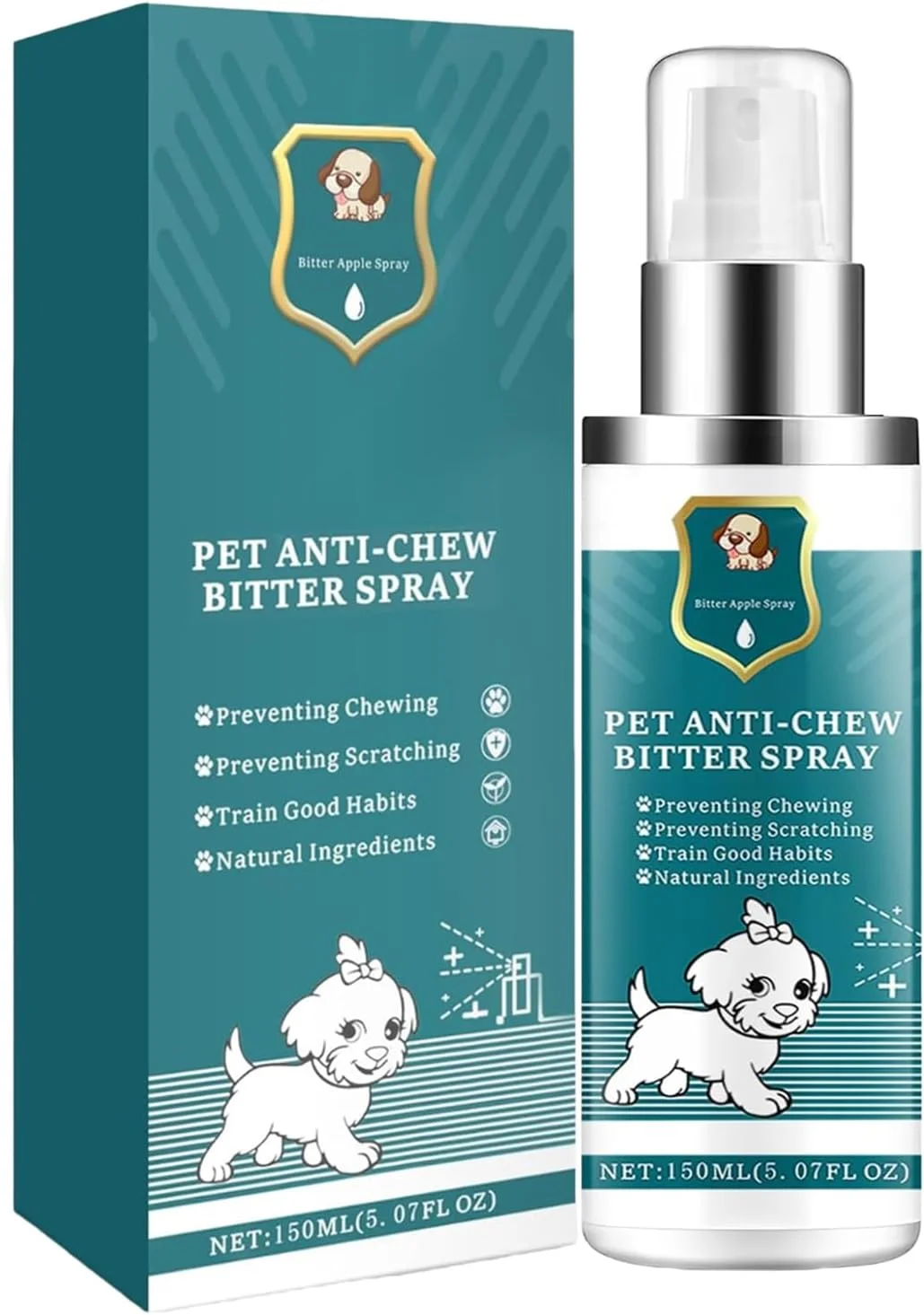 اسپری ضد گاز گرفتن برای سگ ها، اسپری سگ 150 میلی لیتری برای جلوگیری از جویدن | لوازم بهداشتی حیوانات خانگی برای جلوگیری از جویدن، جلوگیری از لیسیدن، محافظت از مبلمان، کنترل پارس کردن، آموزش توله سگ
