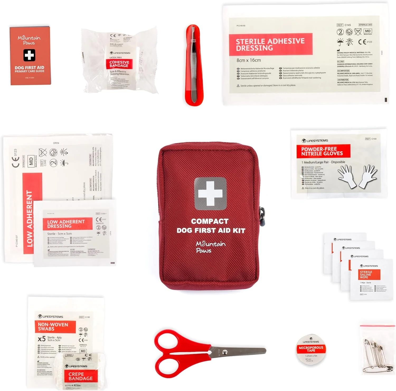 جعبه کمک های اولیه سگ Mountain Paws - بسته مراقبت ضروری 20 تکه ای برای سگ ها، حمل آسان - ایده آل برای مسافرت، تعطیلات، پیاده روی های چند روزه