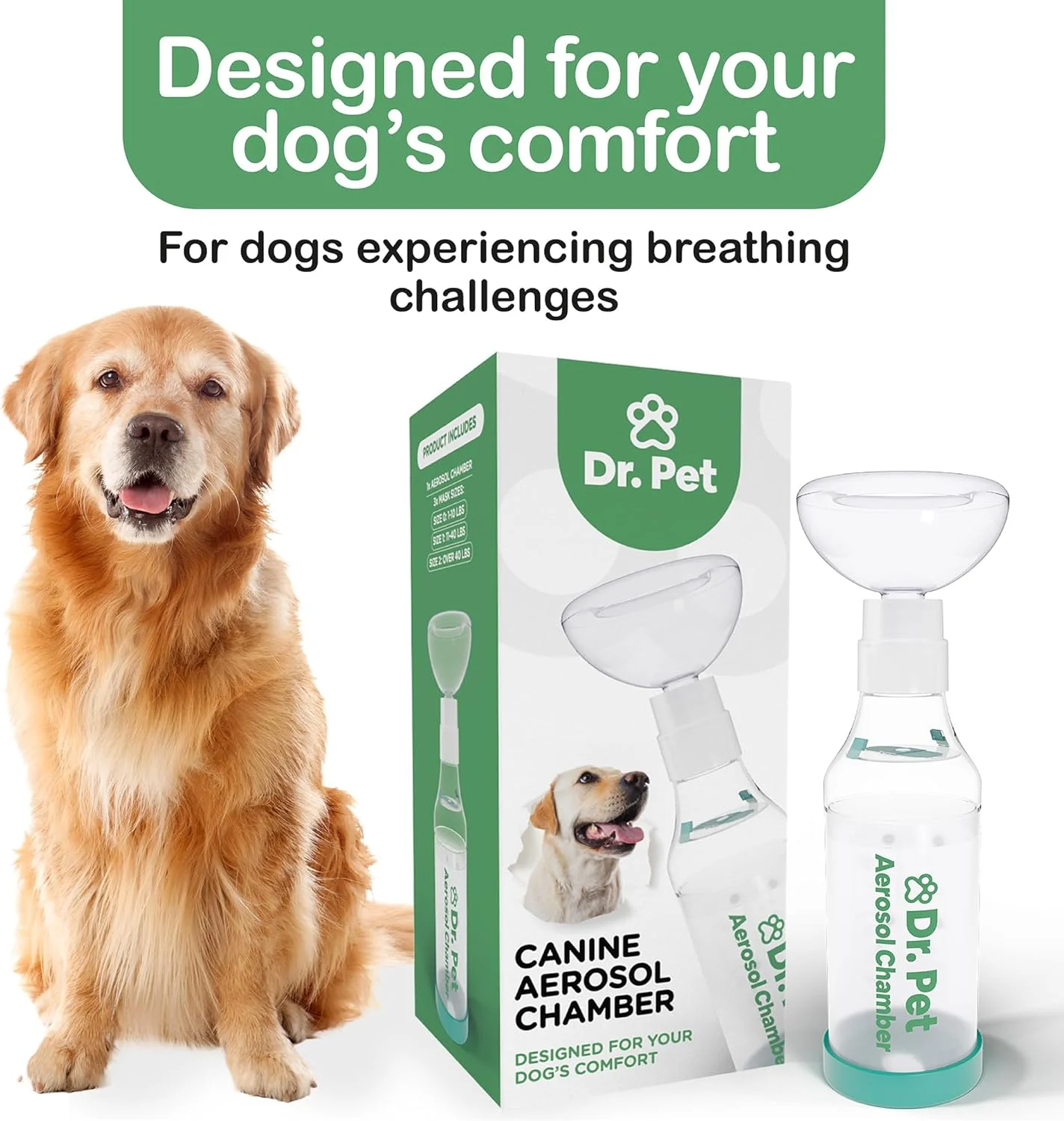 محفظه آئروسل سگ دکتر پت (3 ماسک) - اسپیسر استنشاقی برای پشتیبانی تنفسی - شامل 3 ماسک برای تناسب با همه سگ ها