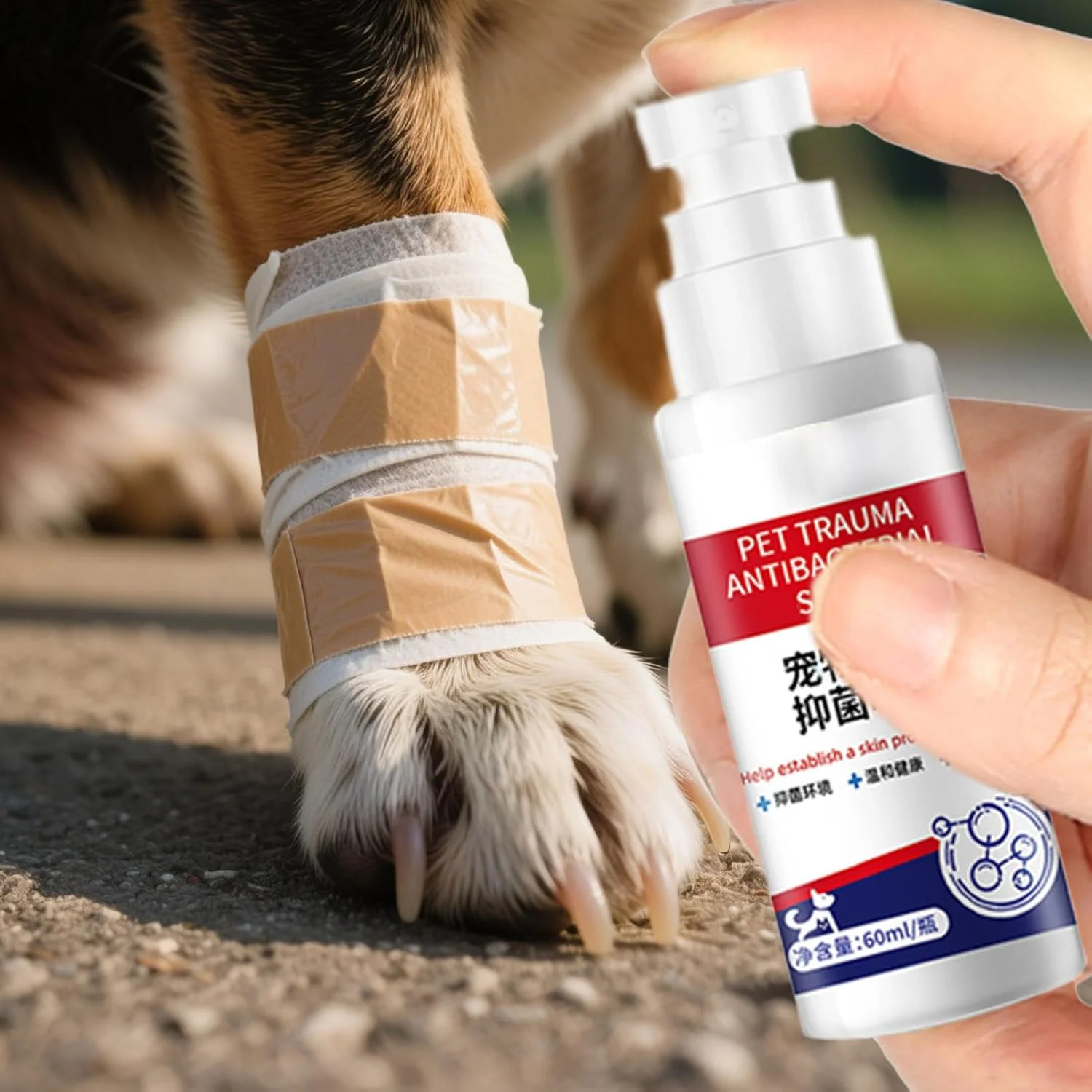اسپری مراقبت از زخم سگ | 60 میلی لیتر، مراقبت سریع از زخم | تسکین دهنده طبیعی پوست، لوازم بهداشتی غیر تحریک کننده و با عملکرد سریع برای سوزش و خراش