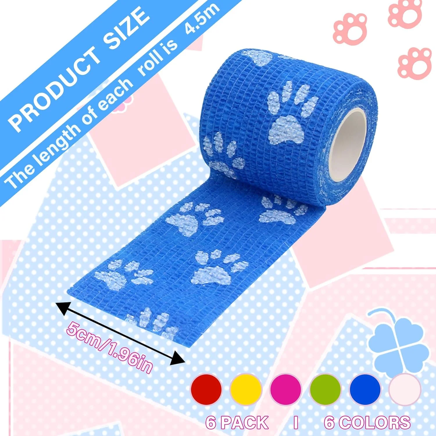 بانداژ خود چسب BOROLA برای حیوانات خانگی، سگ، اسب، مناسب برای مچ دست، رگ به رگ شدن مچ پا و تورم (6 عدد چند رنگ) بانداژ خود چسب BOROLA برای حیوانات خانگی، سگ، اسب، مناسب برای مچ دست، رگ به رگ شدن مچ پا و تورم (6 عدد چند رنگ)