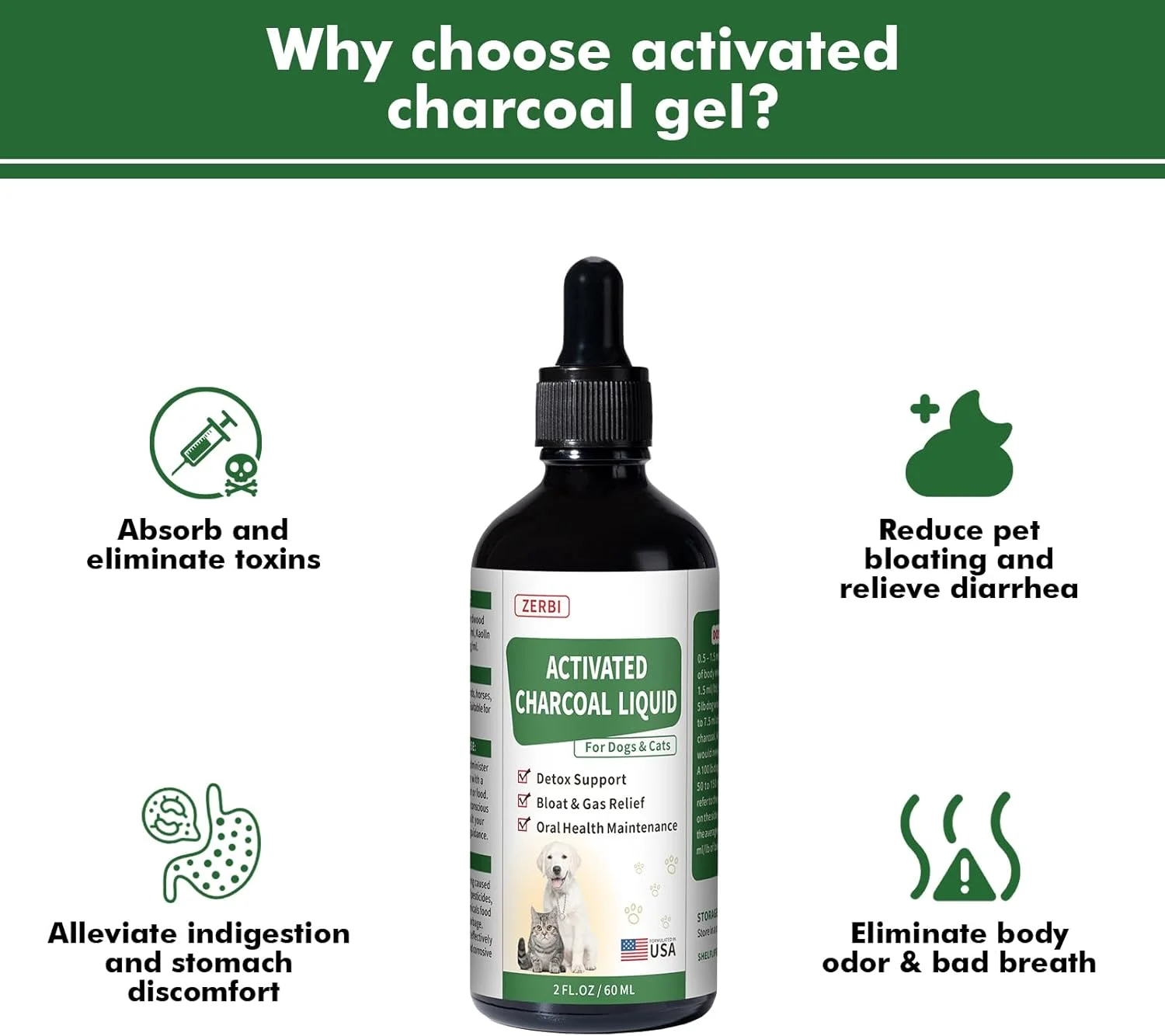 مایع ذغال فعال برای سگ ها - کمک های اولیه ضروری سگ، نجات فوری برای سگ ها - سم زدایی، تسکین اسهال و گاز، غیر GMO، 60 میلی لیتر مایع ذغال فعال برای سگ ها - کمک های اولیه ضروری سگ، نجات فوری برای سگ ها - سم زدایی، تسکین اسهال و گاز، غیر GMO، 60 میلی لیتر