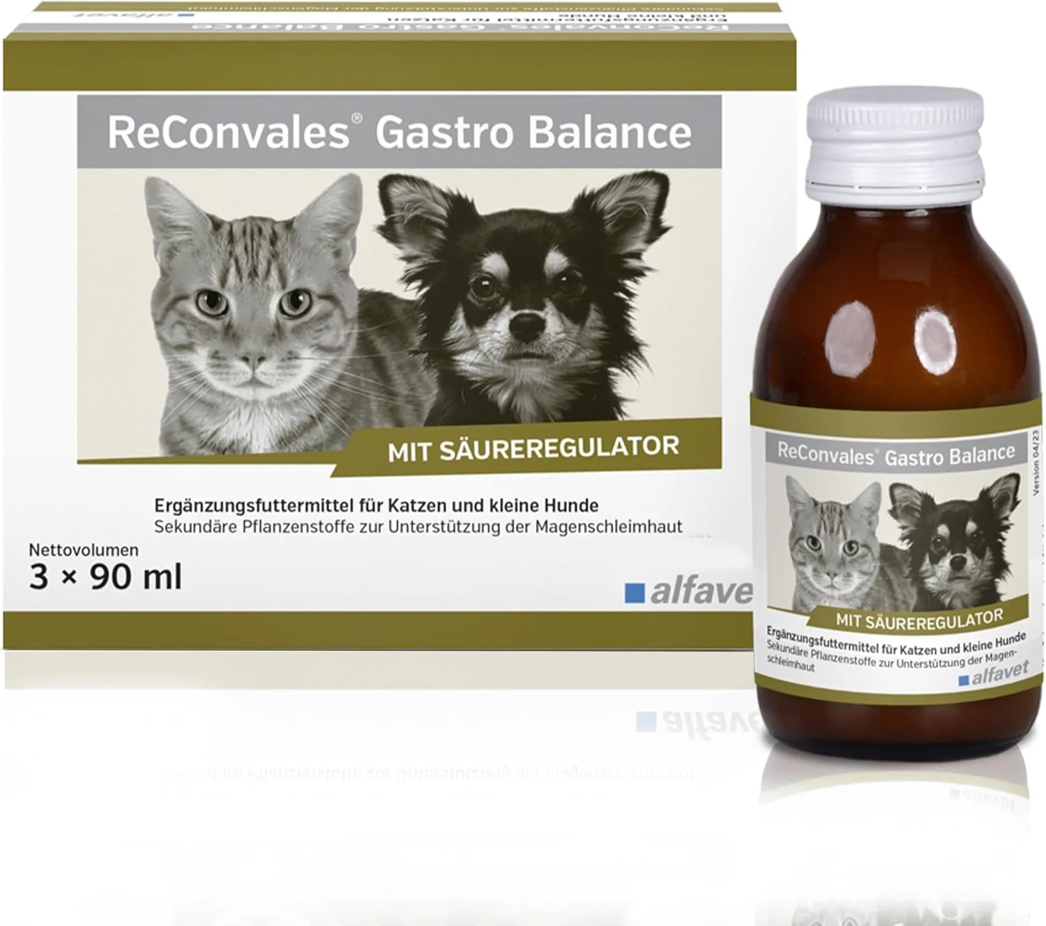 آلفاوت، ReConvales Gastro Balance برای گربه ها و سگ ها، برای مراقبت از مخاط معده با تنظیم کننده اسیدیته، غذای مکمل، 3 عدد 90 میلی لیتری