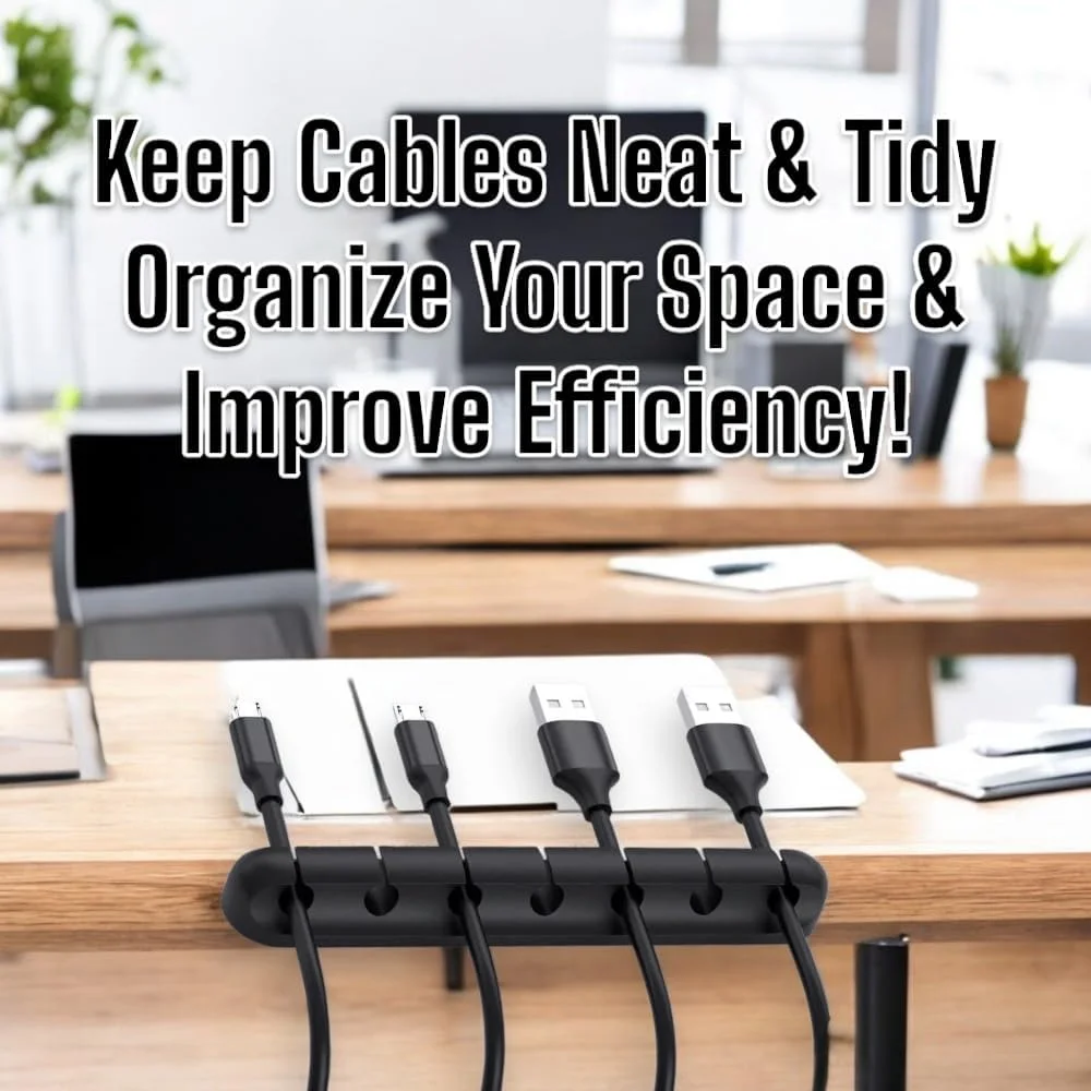 بسته 5 عددی گیره کابل خودچسب، نگهدارنده سیم و کابل مشکی برای میز، شارژر، کامپیوتر و مدیریت کابل تلویزیون (1، 1، 3، 5، 7 شکاف)