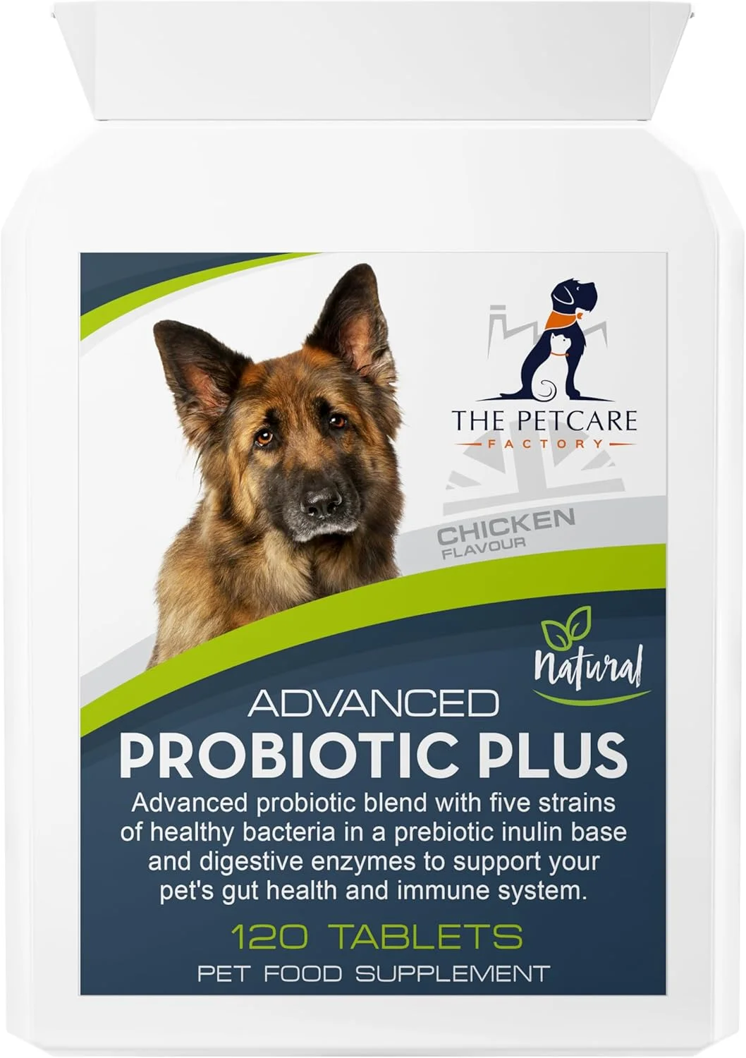 پروبیوتیک پیشرفته پلاس، 5 سویه باکتری در پایه اینولین پری‌بیوتیک، 2 میلیارد CFU در هر قرص، به همراه آنزیم‌های گوارشی، 120 قرص، تقویت کننده هضم سالم در سگ‌ها