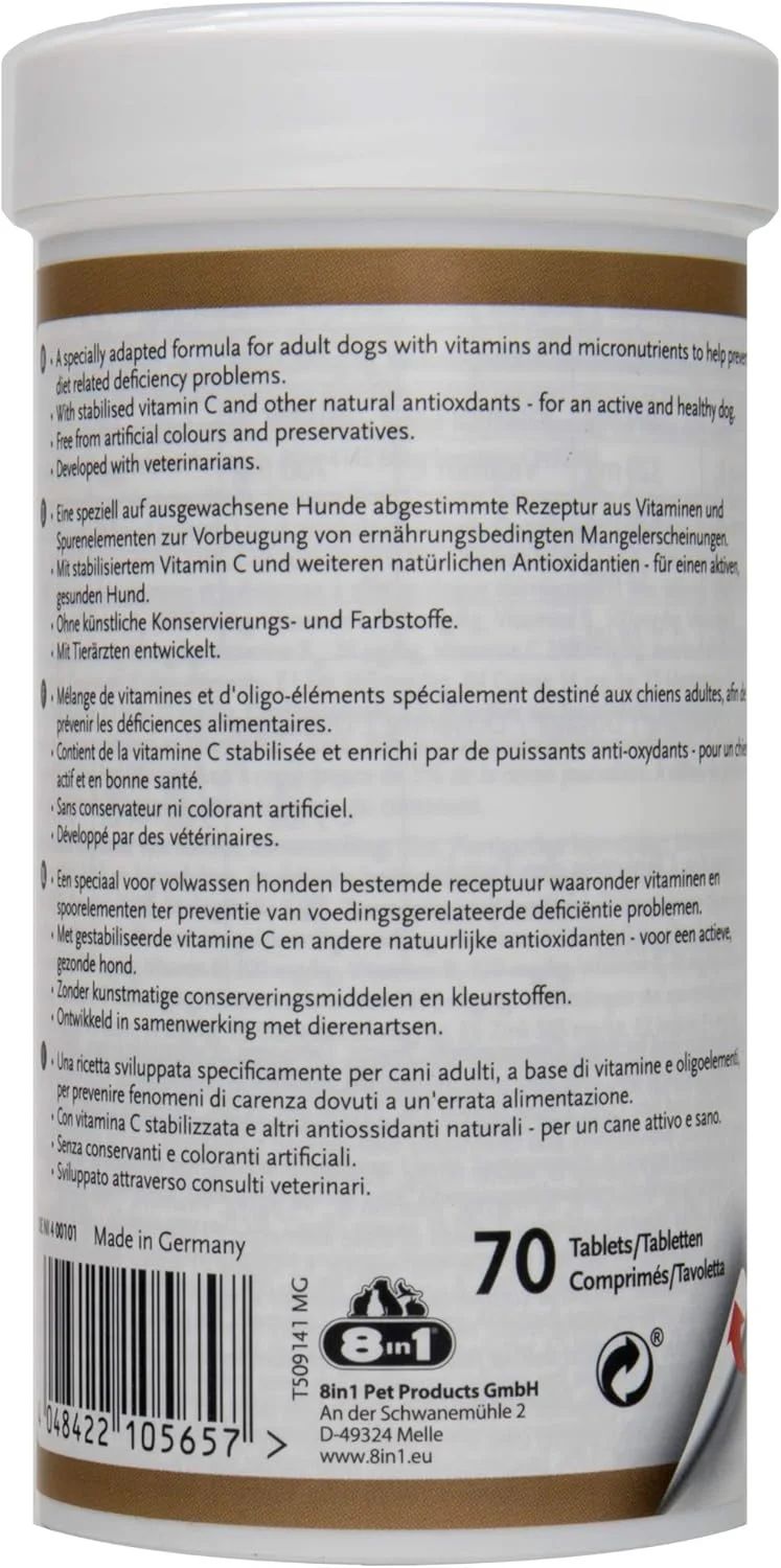 قرص مولتی ویتامین 8 در 1 مخصوص سگ های بالغ، 70 عددی، 12 میلی گرم