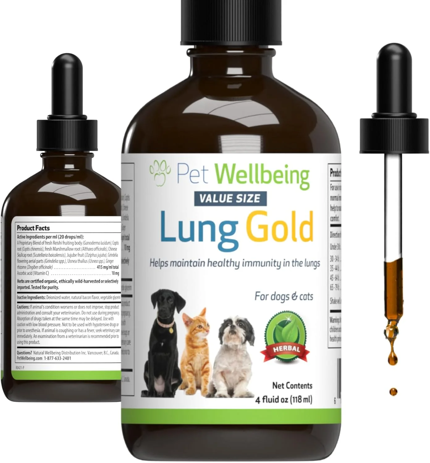 - Lung Gold برای سگ ها - پشتیبانی طبیعی تنفس برای سگ ها - 4oz (118ml)