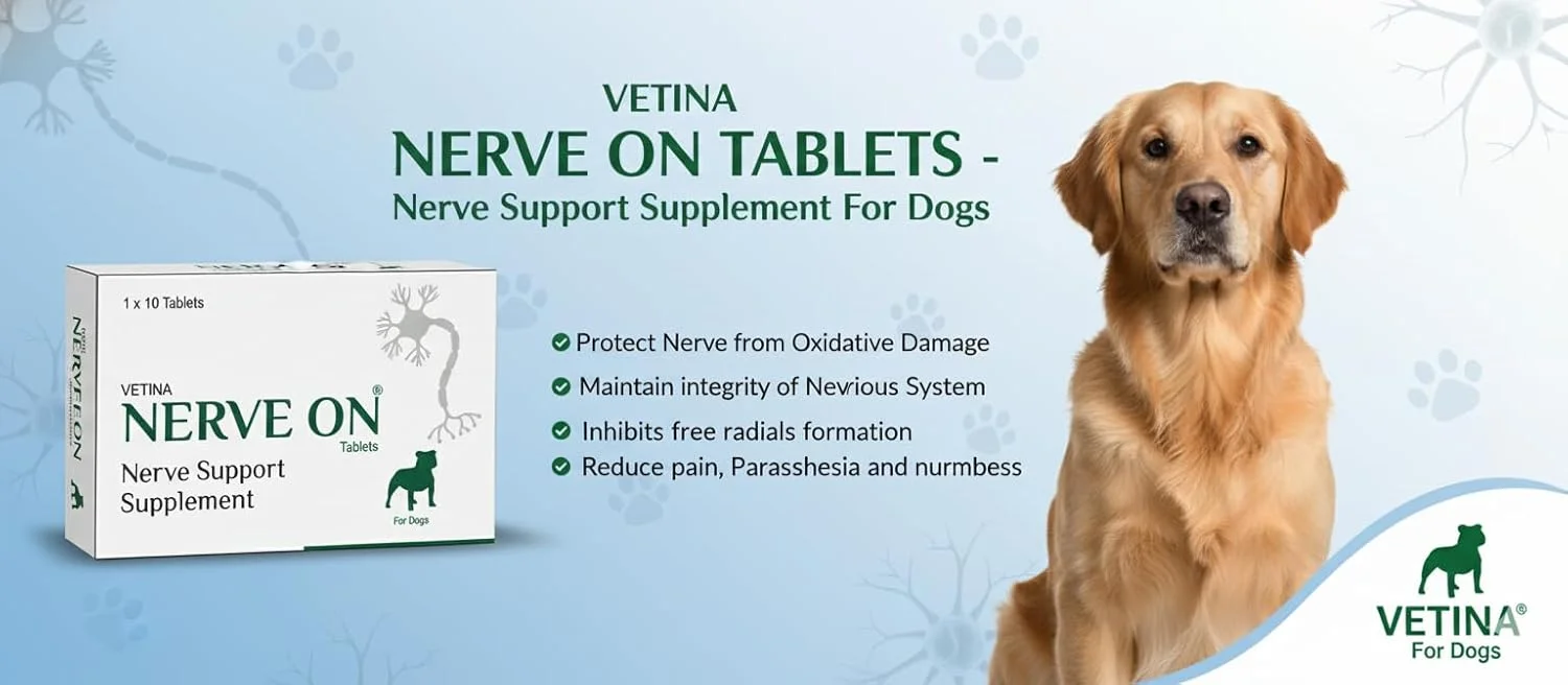 مکمل پشتیبانی عصبی وتینا NerveOn Verve برای سگ ها، کمک به آسیب عصبی و اختلالات عصبی، 30 قرص (بسته 2 عددی)