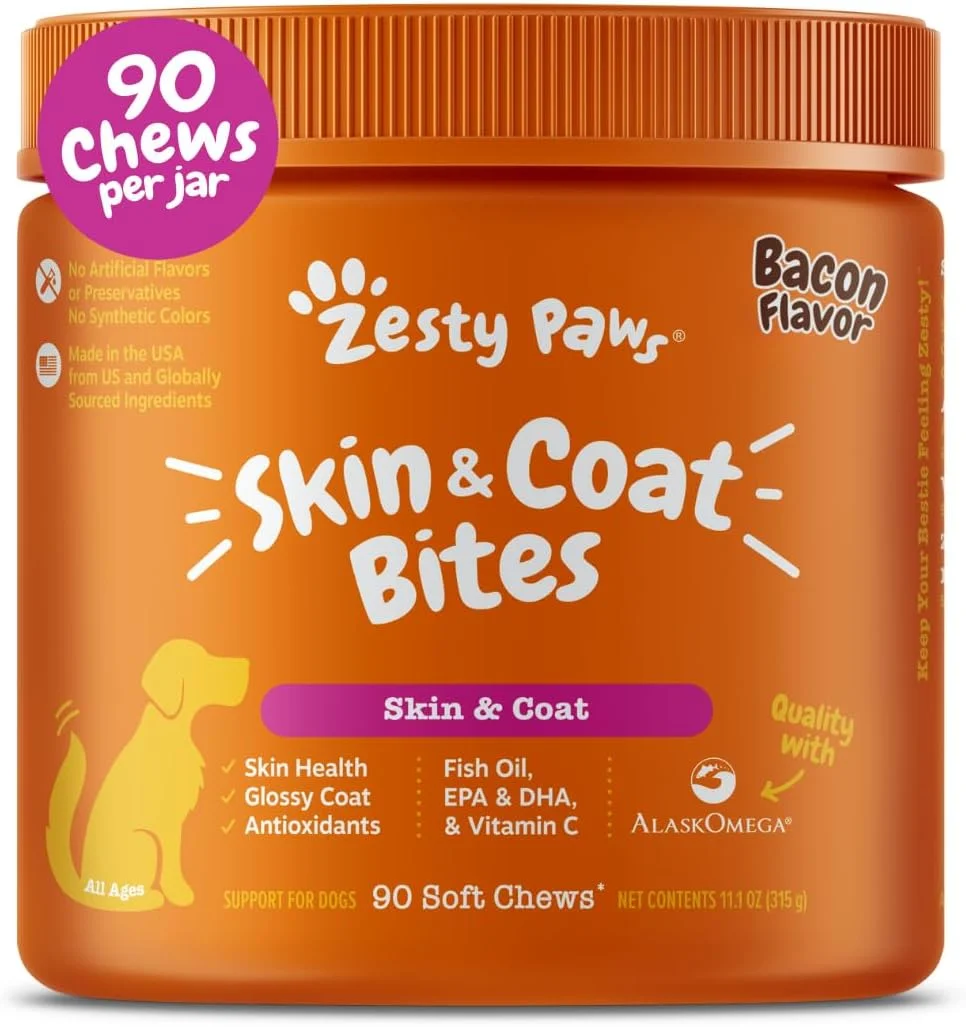 Zesty Paws، Omega Bites، پشتیبانی از پوست و مو، طعم مرغ، 90 عدد جویدنی نرم
