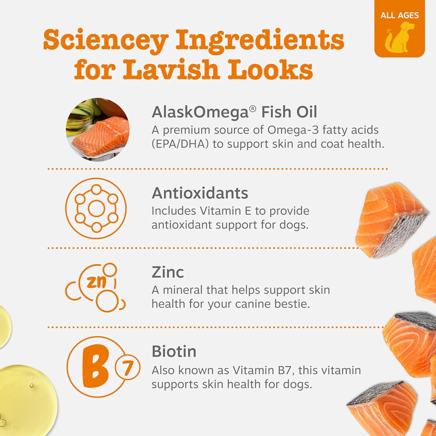 Zesty Paws، Omega Bites، پشتیبانی از پوست و مو، طعم مرغ، 90 عدد جویدنی نرم