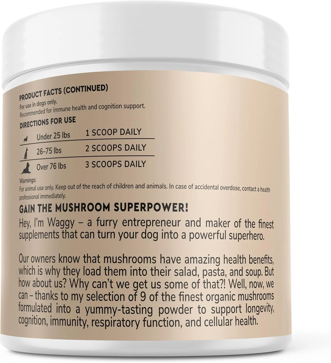 پودر قارچ تقویت سیستم ایمنی سگ ها واندر پاز - کمپلکس قارچ ارگانیک برای ایمنی، شناخت، سلامت سلولی، طول عمر - حاوی قارچ دم بوقلمون، ریشی و یال شیر - 90 پیمانه