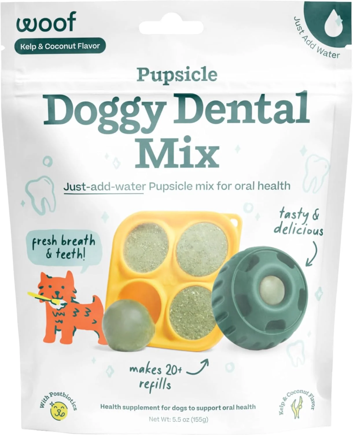 پودر مخلوط دندانی سگ WOOF Doggy Dental Pupsicle - پودر تمیز کننده دندان سگ برای پاپسیکل - مخلوط آنزیم دندانی پروبیوتیک با ماندگاری طولانی برای حمایت از سلامت دهان و دندان سگ