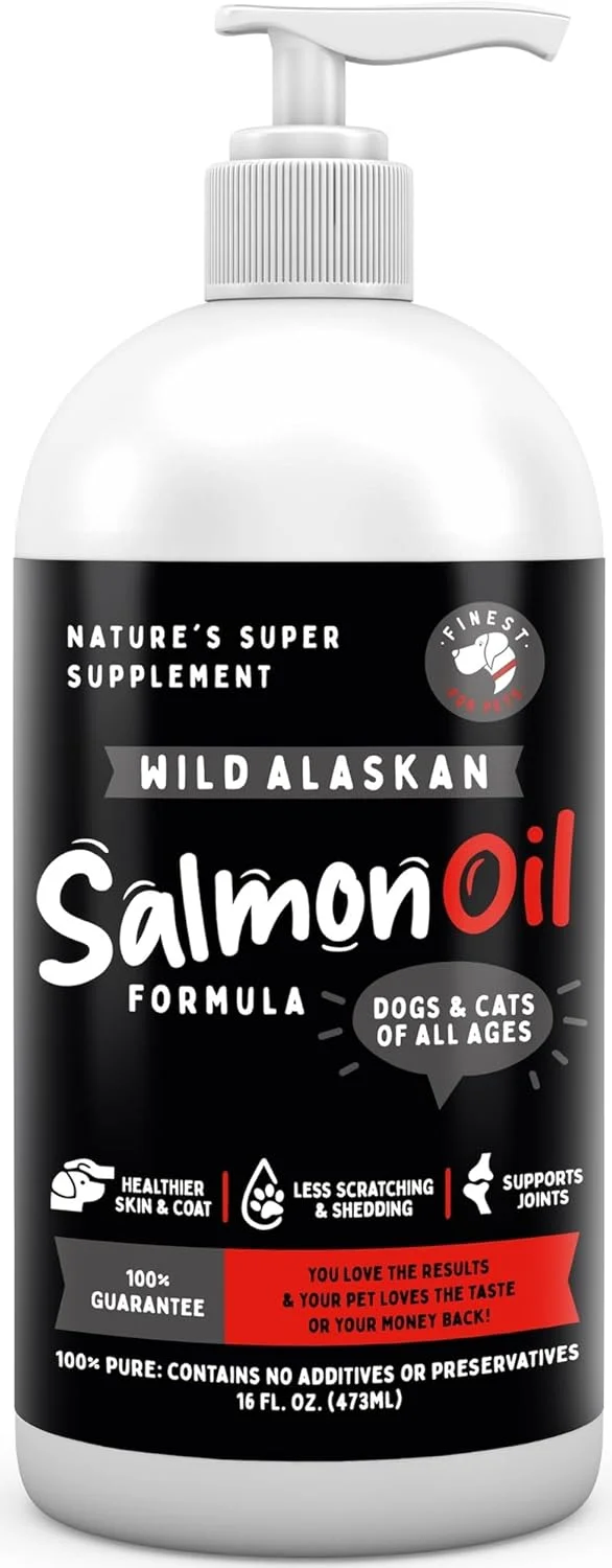 Wild Alaskan Salmon Oil for Dogs & Cats - Omega 3 Skin & Coat Fish Oil Supplement, Supports Itching, Joint Pain, Dry Skin, Immune & Heart Health (16 oz)