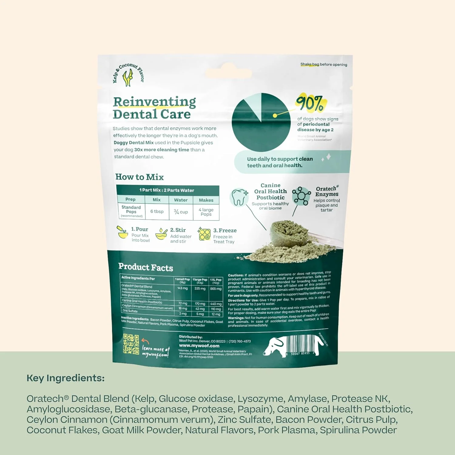 پودر مخلوط دندانی سگ WOOF Doggy Dental Pupsicle - پودر تمیز کننده دندان سگ برای پاپسیکل - مخلوط آنزیم دندانی پروبیوتیک با ماندگاری طولانی برای حمایت از سلامت دهان و دندان سگ