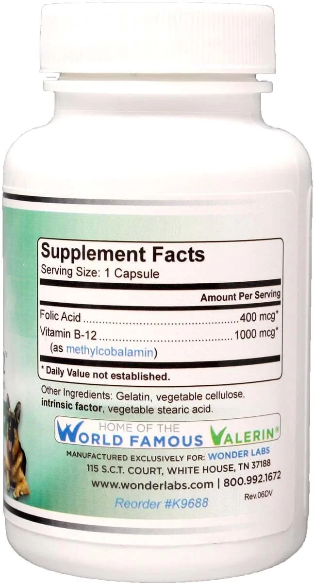 فاکتور B-12 حیوانات خانگی واندر لابراتورز | ویتامین B-12 به شکل متیل کوبالامین | محبوب در درمان EPI در سگ ها 180 کپسول