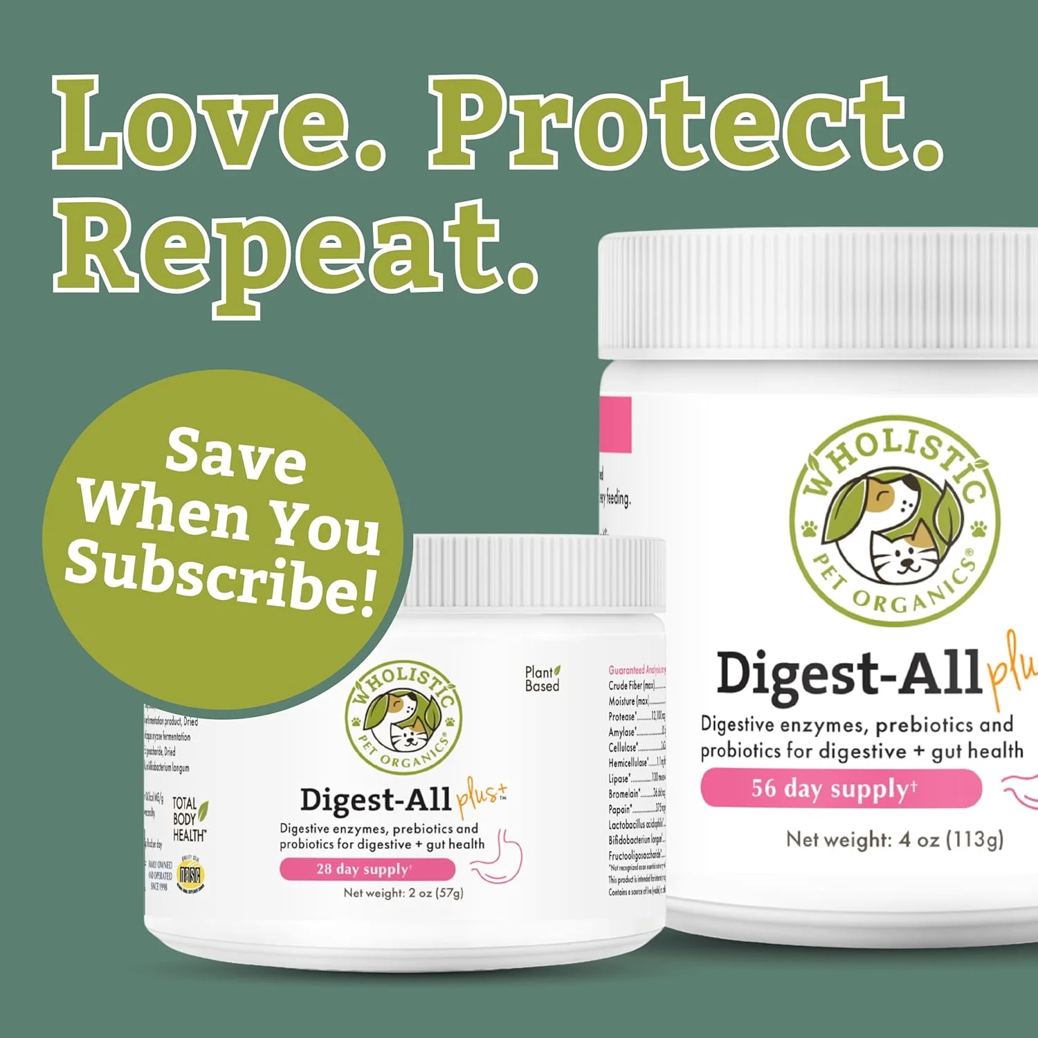 پروبیوتیک ارگانیک برای سگ ها با آنزیم های گوارشی و فیبر پری بیوتیک - 2 اونس - پروبیوتیک روزانه گربه و سگ برای سلامت دستگاه گوارش، ضد اسهال و حمایت از روده - مکمل پودری طبیعی