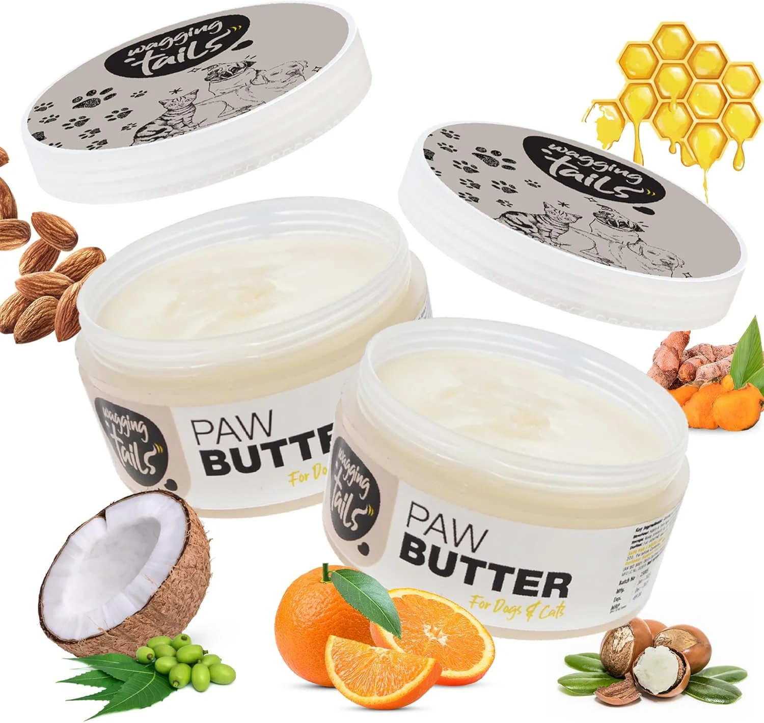 کره پنجه حیوانات خانگی واگینگ تیلز 50 گرم - بسته 2 عددی | ترمیم کننده و مرطوب کننده پنجه های ترک خورده، آرنج ها و پوزه خشک و خارش دار سگ ها، گربه ها و توله سگ ها | استفاده روزانه برای صاف کردن پوست آسیب دیده