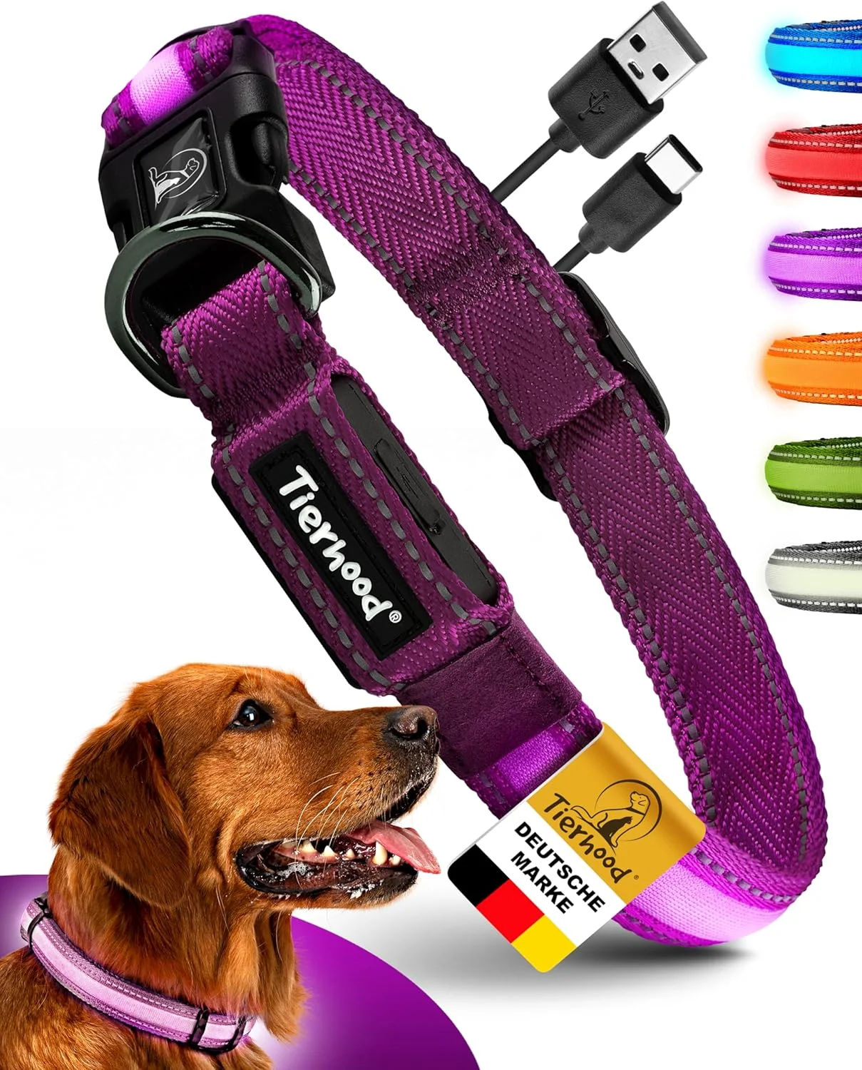 قلاده چراغ دار سگ (USB-C) - 8 ساعت عمر باتری - بادوام، ضد آب و راحت - ایده آل برای پیاده روی های شبانه - قلاده LED سگ (بنفش، سایز L) قلاده چراغ دار سگ (USB-C) - 8 ساعت عمر باتری - بادوام، ضد آب و راحت - ایده آل برای پیاده روی های شبانه - قلاده LED سگ (بنفش، سایز L)