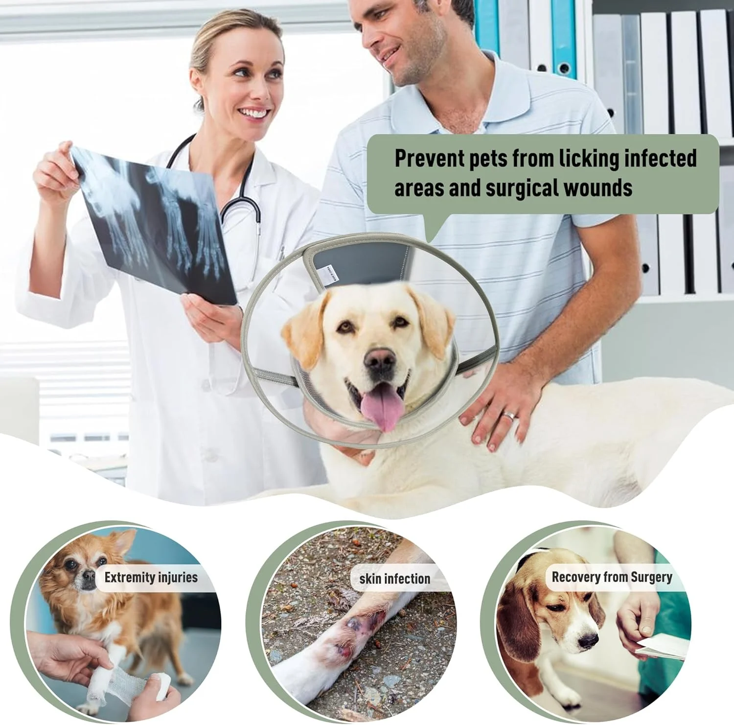 طوق گردنی نرم سگ برای سگ های بزرگ، متوسط و کوچک بعد از جراحی، طوق ریکاوری قابل تنظیم حیوانات خانگی، طوق الیزابتی برای سگ ها و گربه ها، خاکستری خیلی بزرگ