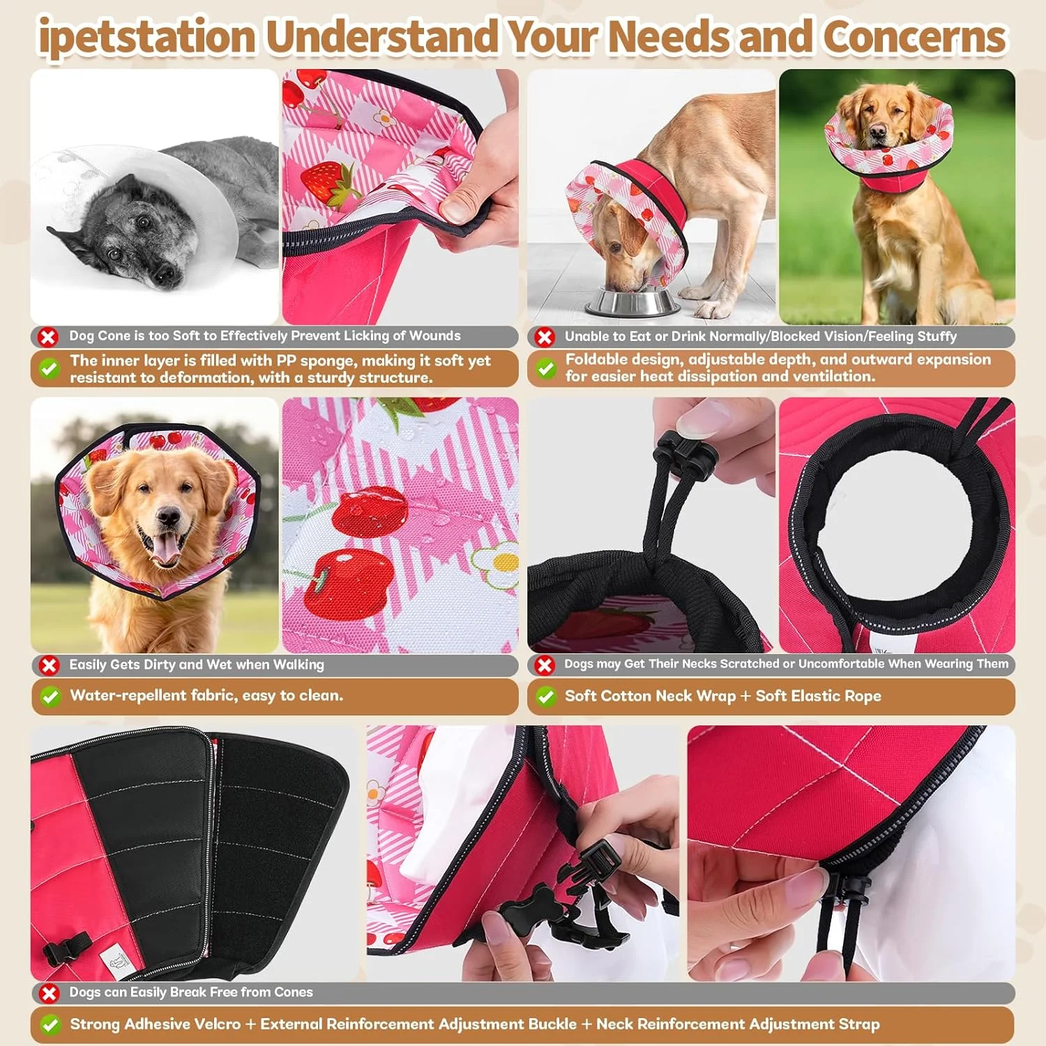 طوق گردنی نرم سگ برای بعد از جراحی: قابل تنظیم، تاشو، راحت، التیام بخش، الیزابتی، جلوگیری از لیسیدن، مناسب سگ های کوچک، متوسط و بزرگ (قرمز، L)