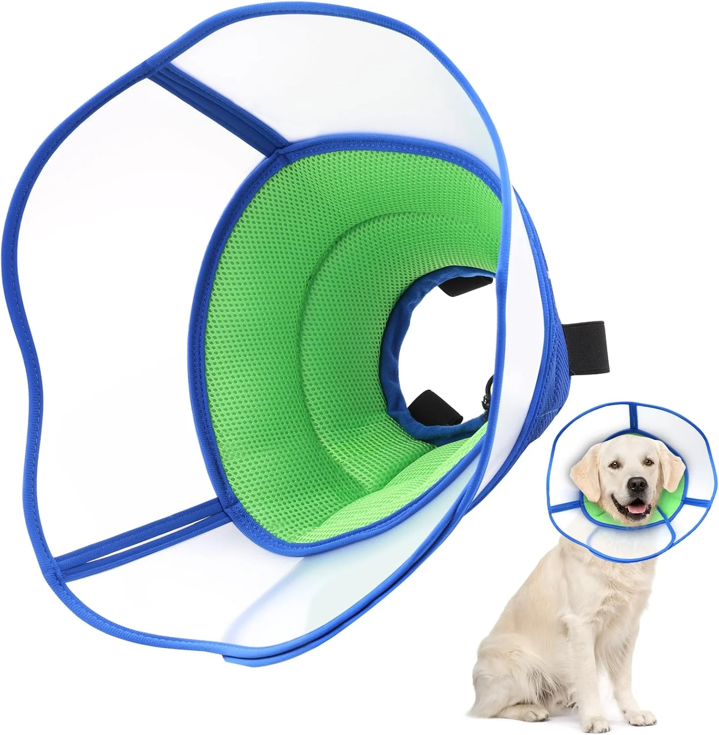 طوق گردنی نرم سگ برای بعد از جراحی، طوق های ریکاوری قابل تنظیم برای سگ ها، جلوگیری از لیسیدن، پلاستیکی ایمن و کاربردی برای التیام زخم و جلوگیری از گاز گرفتن - سایز S آبی