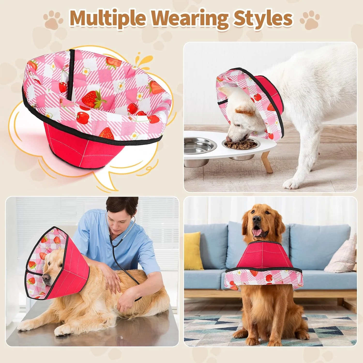 طوق گردنی نرم سگ برای بعد از جراحی: قابل تنظیم، تاشو، راحت، التیام بخش، الیزابتی، جلوگیری از لیسیدن، مناسب سگ های کوچک، متوسط و بزرگ (قرمز، L)