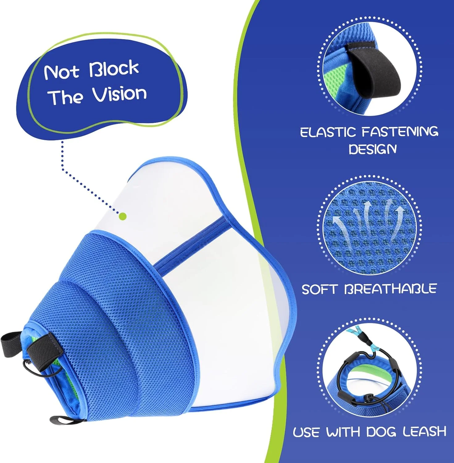 طوق گردنی نرم سگ برای بعد از جراحی، طوق های ریکاوری قابل تنظیم برای سگ ها، جلوگیری از لیسیدن، پلاستیکی ایمن و کاربردی برای التیام زخم و جلوگیری از گاز گرفتن - سایز S آبی