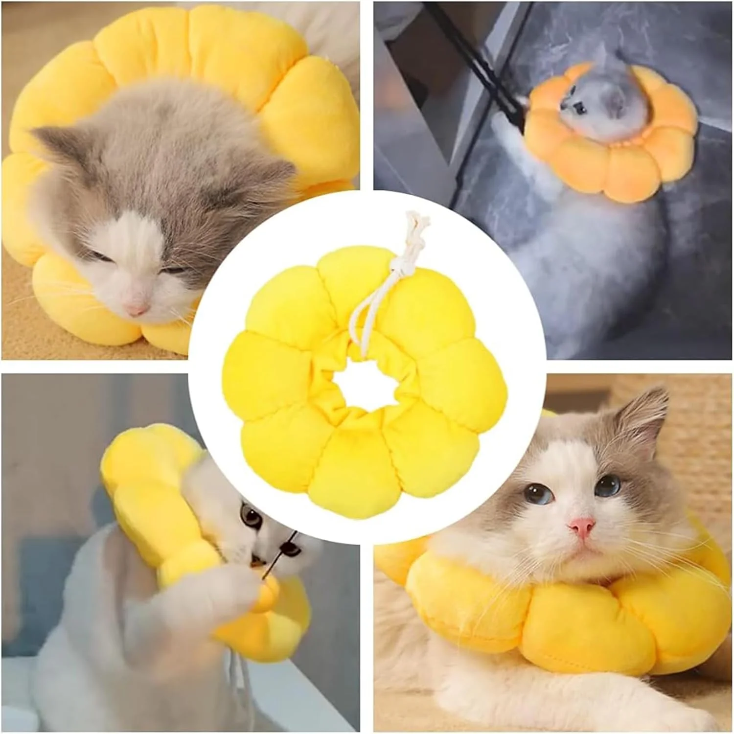 مخروطی نرم گربه برای سگ ها و گربه ها، طرح گل زیبا و پفی برای آرام کردن گربه، جایگزین قلاده سگ قابل تنظیم بعد از جراحی، قلاده الیزابتی محافظ برای بهبودی سگ و جلوگیری از لیسیدن (M)