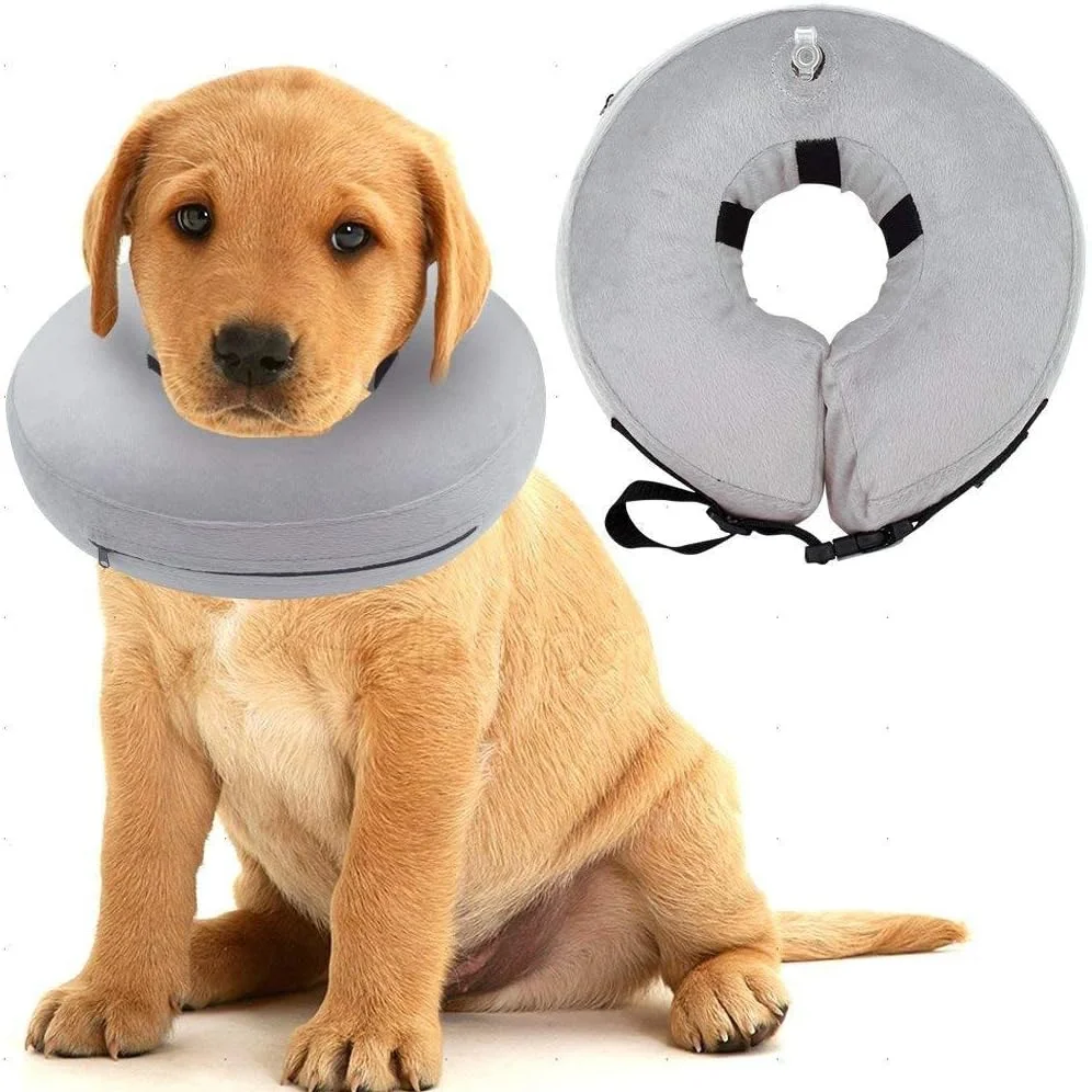 طوق محافظ بادی سگ SKEIDO، طوق گردنی نرم برای دوران نقاهت حیوانات خانگی، مناسب برای سگ های بزرگ و متوسط، طراحی شده برای جلوگیری از تماس حیوانات خانگی با بخیه ها و زخم - خاکستری (L)