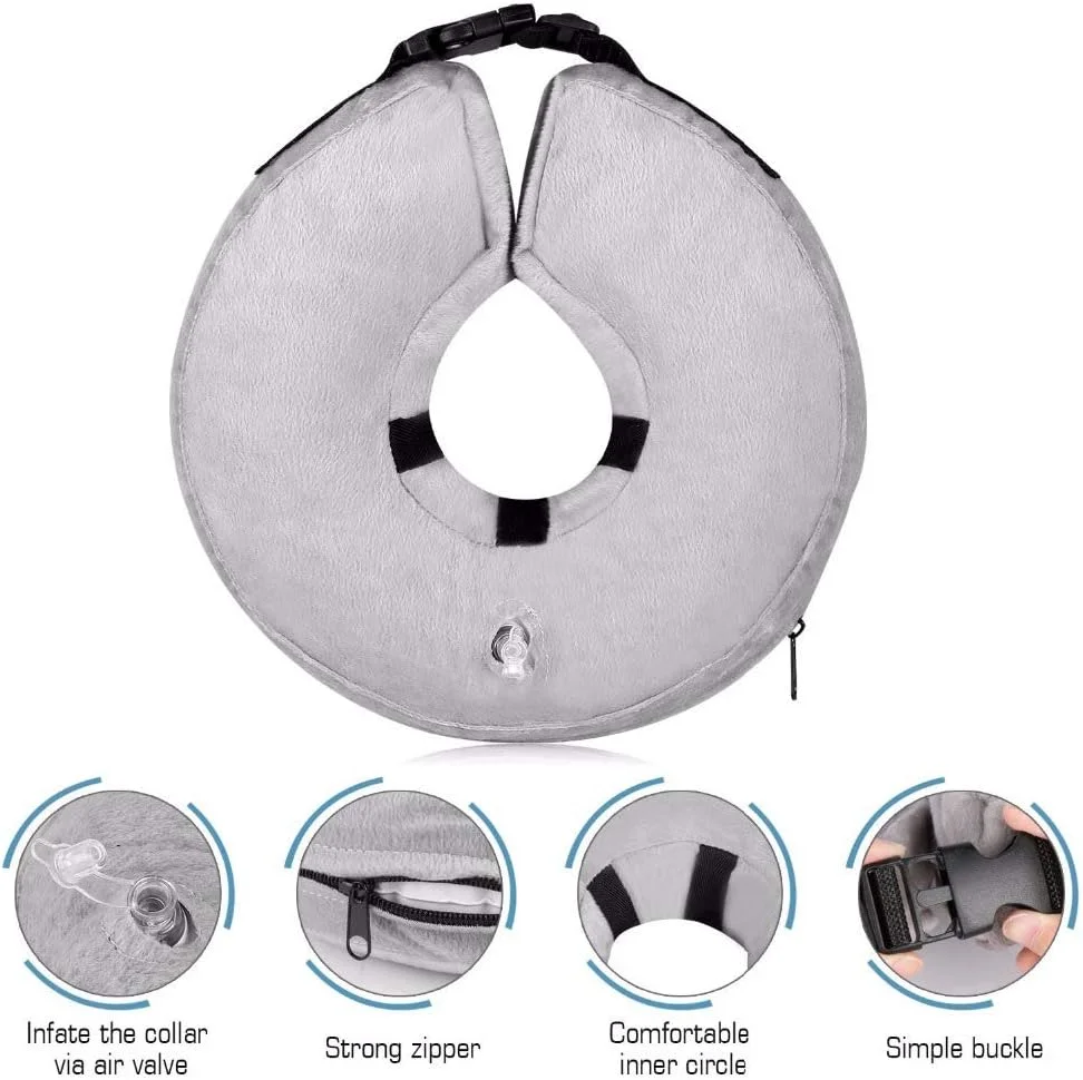 طوق محافظ بادی سگ SKEIDO، طوق گردنی نرم برای دوران نقاهت حیوانات خانگی، مناسب برای سگ های بزرگ و متوسط، طراحی شده برای جلوگیری از تماس حیوانات خانگی با بخیه ها و زخم - خاکستری (L)
