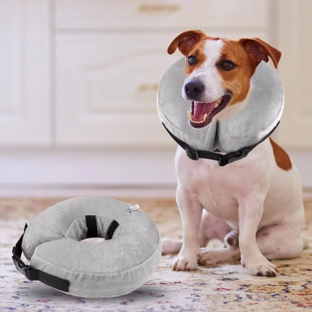 طوق محافظ بادی سگ SKEIDO، طوق گردنی نرم برای دوران نقاهت حیوانات خانگی، مناسب برای سگ های بزرگ و متوسط، طراحی شده برای جلوگیری از تماس حیوانات خانگی با بخیه ها و زخم - خاکستری (L)