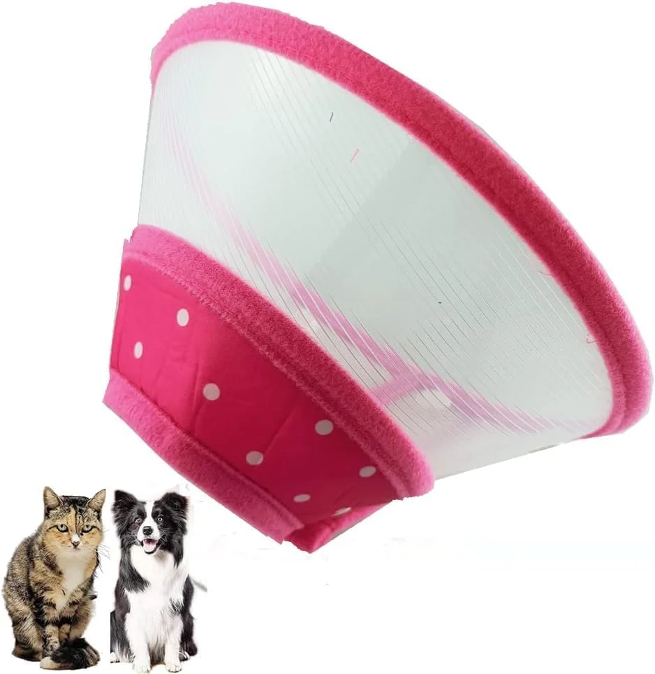 مخروطی کوچک سگ برای سگ ها بعد از جراحی، قلاده مخروطی سگ و گربه قابل تنظیم، قلاده ریکاوری پلاستیکی سگ، یقه های الیزابت گربه خالدار (قرمز رز، M)