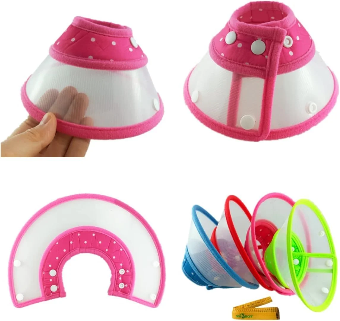 مخروطی کوچک سگ برای سگ ها بعد از جراحی، قلاده مخروطی سگ و گربه قابل تنظیم، قلاده ریکاوری پلاستیکی سگ، یقه های الیزابت گربه خالدار (قرمز رز، M)