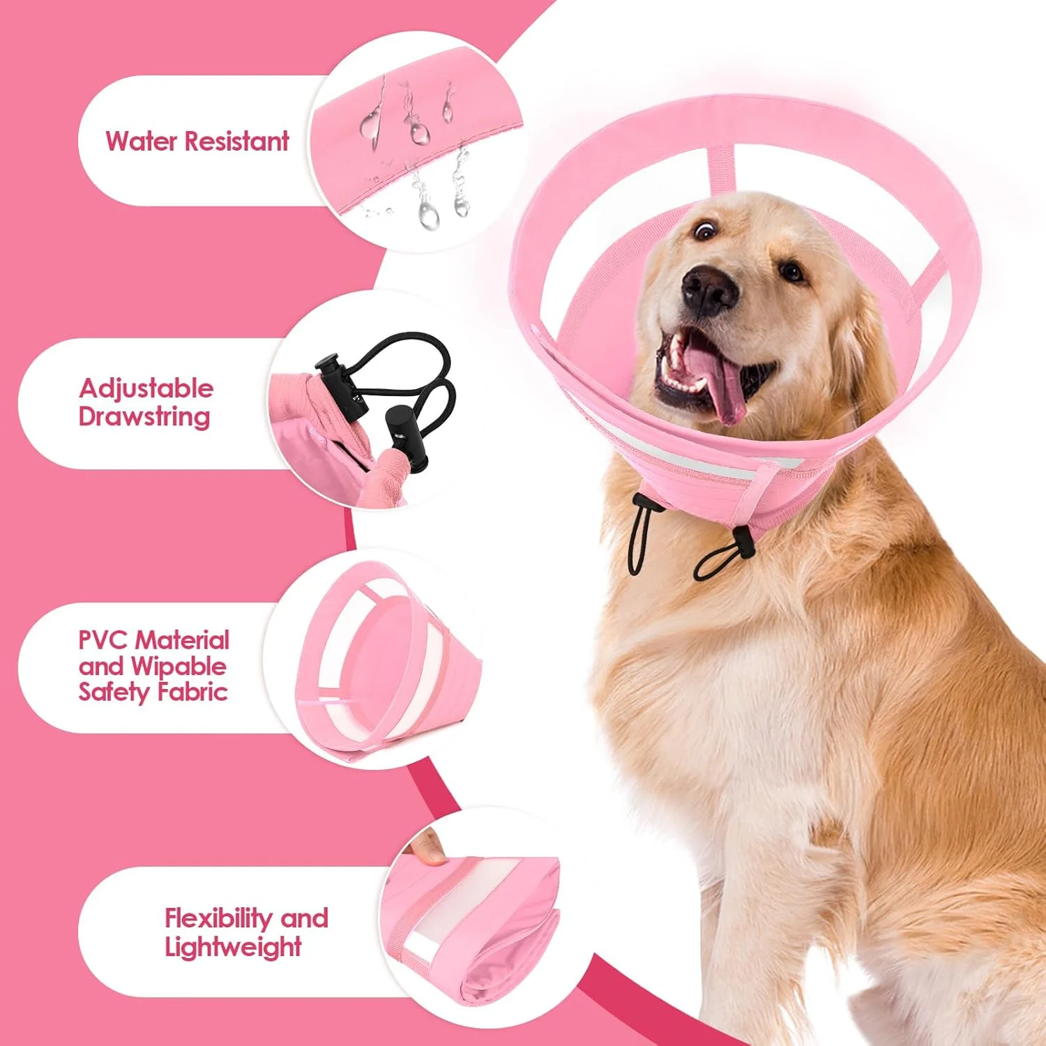 مخروط سگ ساومونگ، مخروط های نرم برای سگ های بزرگ بعد از جراحی، یقه مخروطی تنفسی حیوانات خانگی برای جلوگیری از لیسیدن، یقه الیزابت راحت جایگزین مخروطی برای سگ ها (L، صورتی)