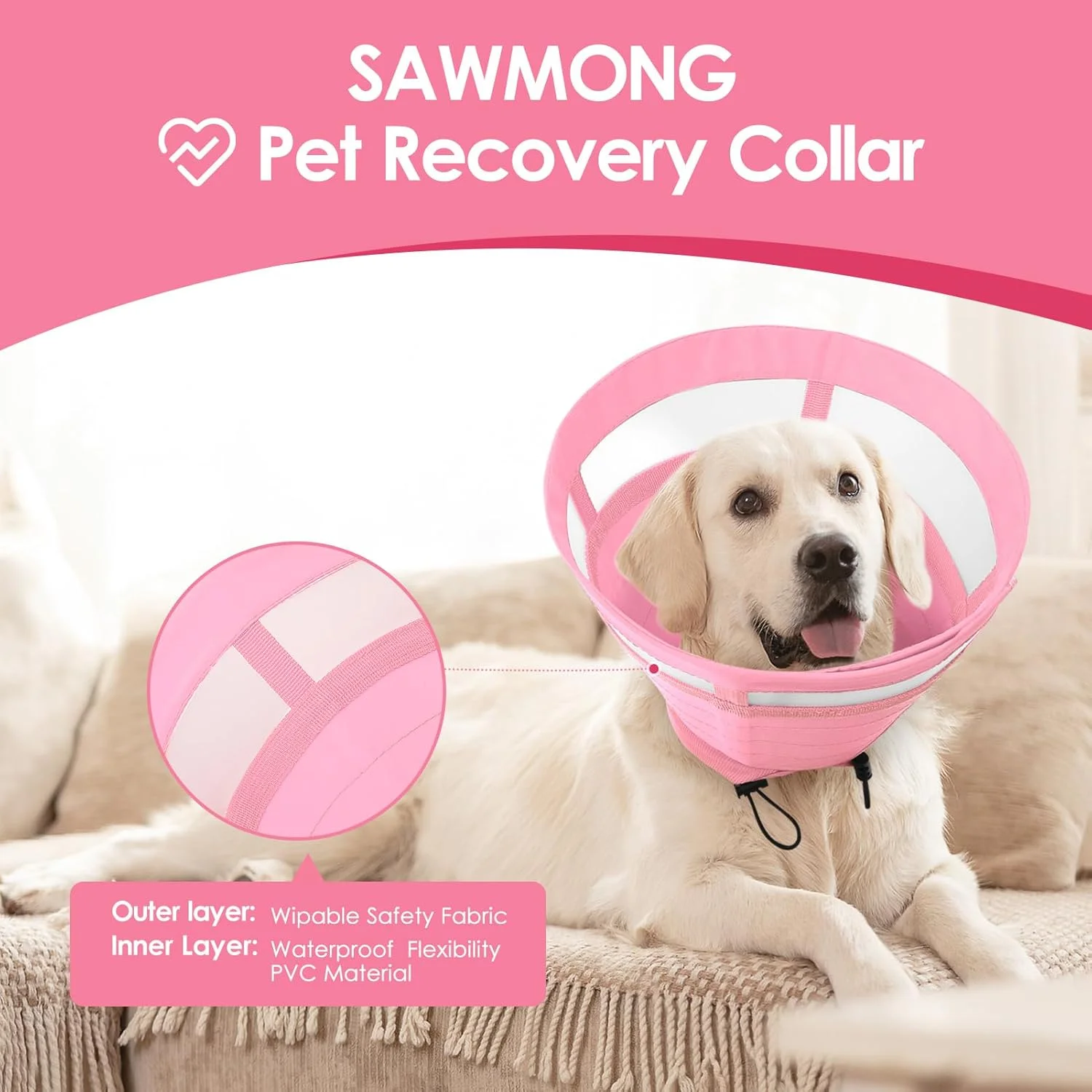 مخروط سگ ساومونگ، مخروط های نرم برای سگ های بزرگ بعد از جراحی، یقه مخروطی تنفسی حیوانات خانگی برای جلوگیری از لیسیدن، یقه الیزابت راحت جایگزین مخروطی برای سگ ها (L، صورتی)