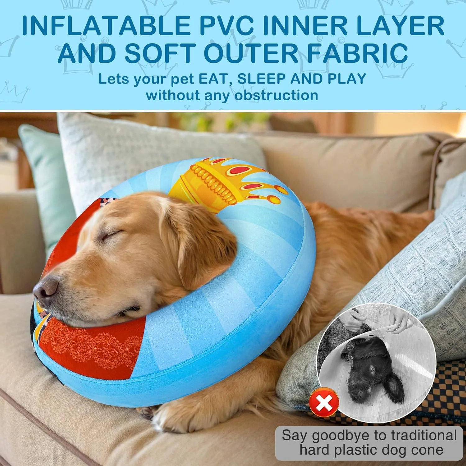 طوق بادی سگ SCENEREAL مناسب برای سگ های کوچک، متوسط و بزرگ، سایز کینگ M، جایگزین طوق سگ بعد از جراحی، یقه دوناتی نرم برای بهبودی حیوانات خانگی، یقه بادی قابل تنظیم برای جلوگیری از لیسیدن، یقه های چاپی مشکی