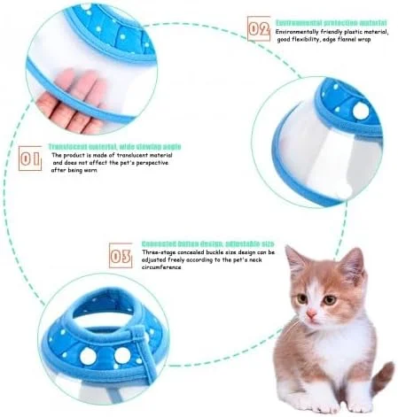 طوق پلاستیکی گربه، قابل تنظیم، محافظ ضد گاز گرفتگی، طوق الیزابتی شفاف برای توله سگ ها، بچه گربه ها، 1-2 کیلوگرم