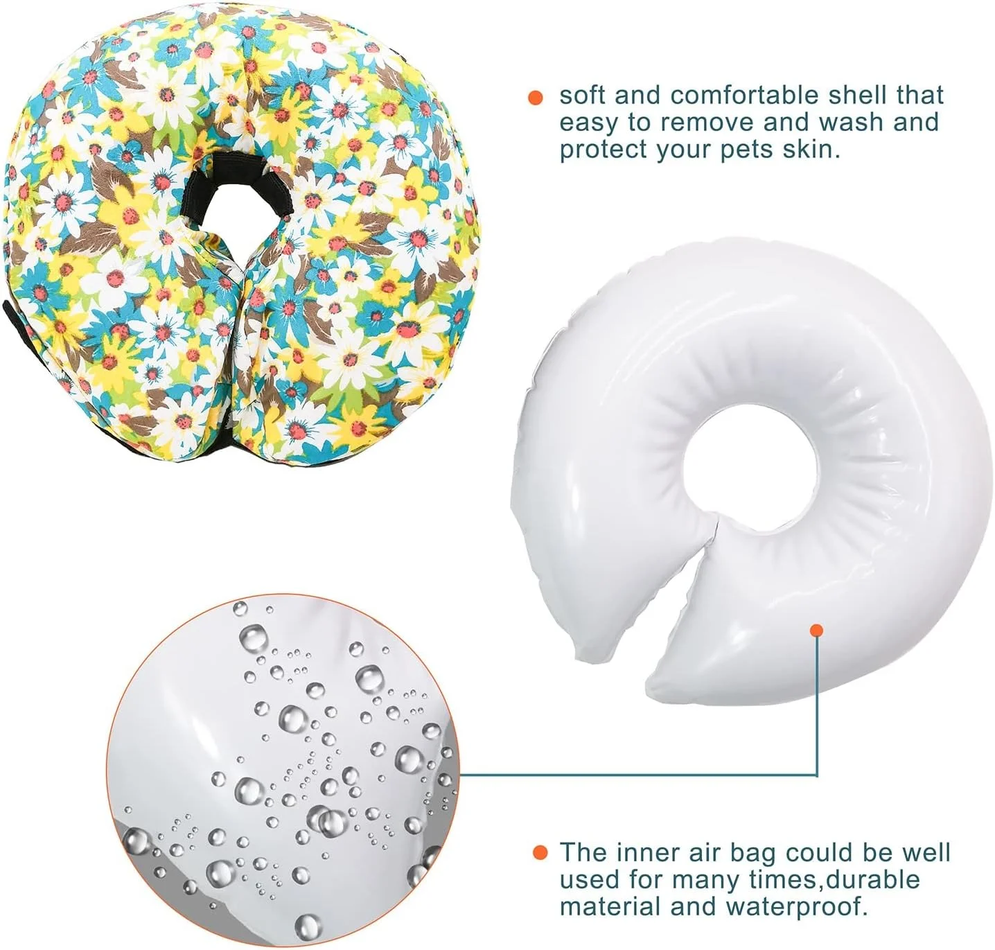 طوق محافظ بادی برای سگ ها و گربه ها - طوق نرم التیام حیوانات خانگی که مانع دید نمی شود، از تماس حیوانات خانگی با بخیه ها، زخم ها و بثورات جلوگیری می کند (طرح گل - سایز 2، دور گردن 33 تا 43 سانتی متر)