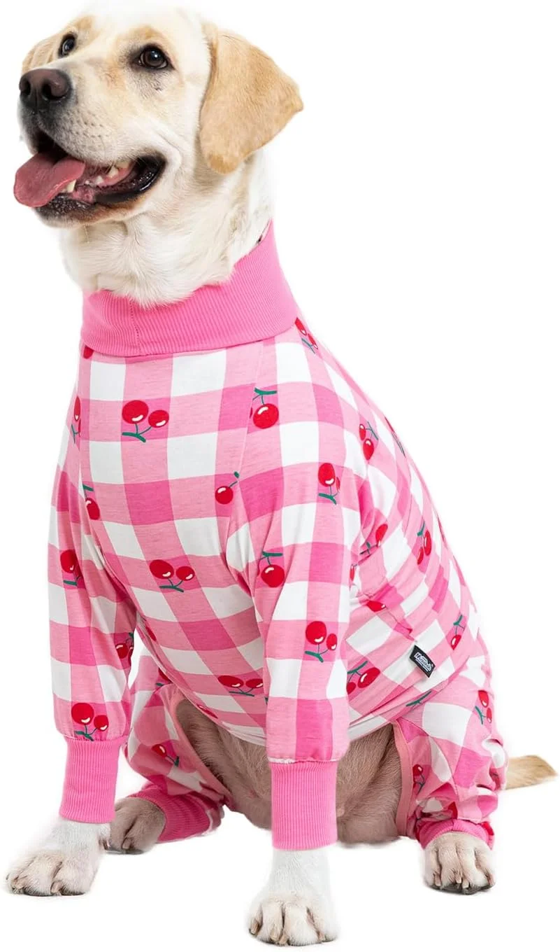 لباس ریکاوری سگ صورتی - سایز متوسط/بزرگ، سبک وزن، جلوگیری از ریزش مو و لیسیدن، پوشش کامل شکم