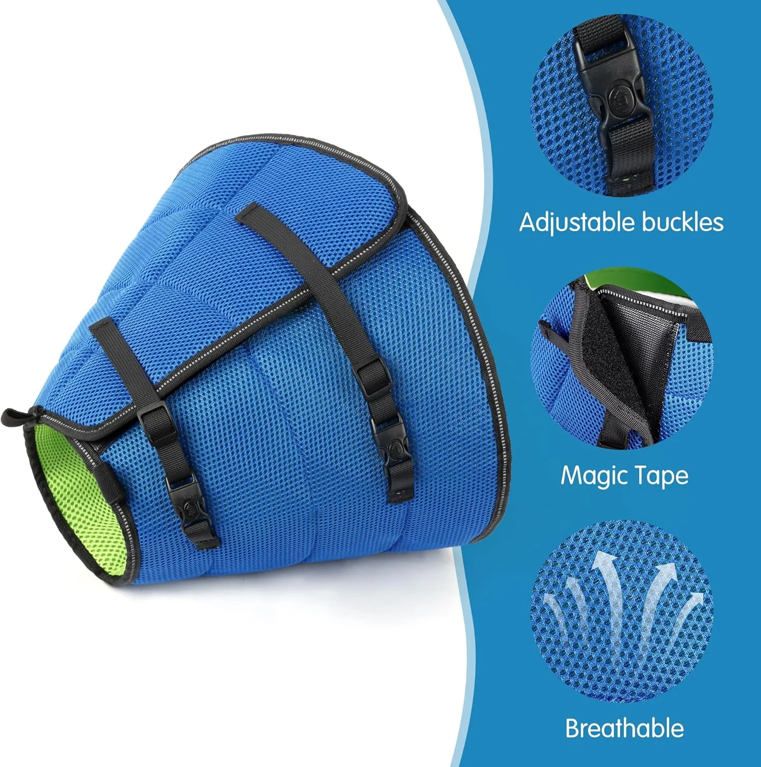 طوق گردنی سگ، طوق ریکاوری نرم حیوانات خانگی، قابل تنظیم، آبی، پارچه ای، برای سگ های بزرگ