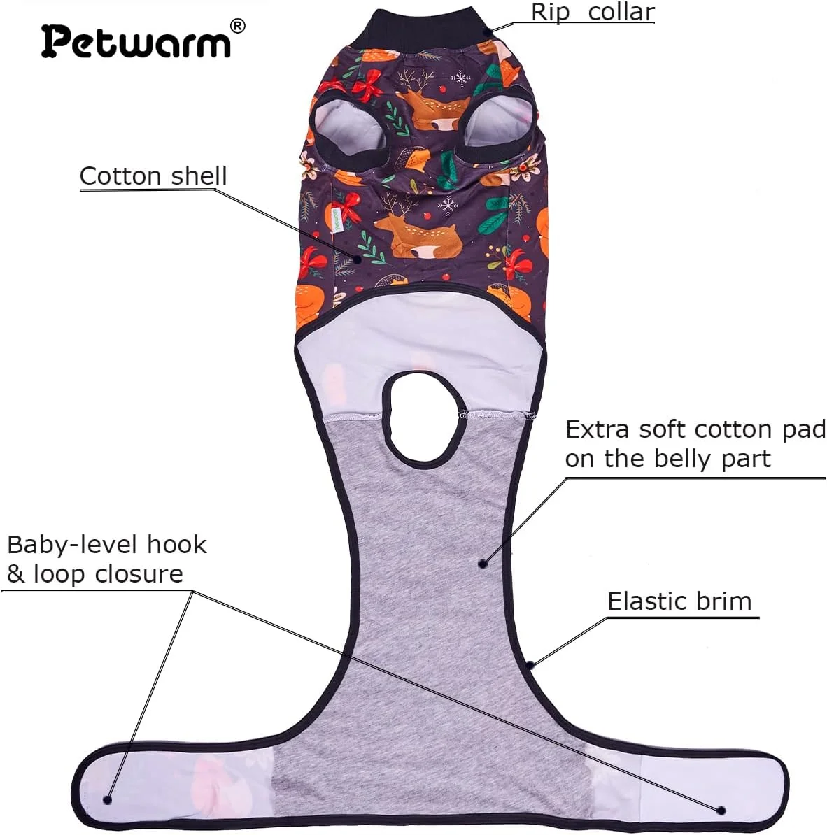 لباس جراحی سگ PetWarm برای سگ های نر، لباس جراحی سگ، پیراهن ریکاوری حرفه ای حیوانات خانگی بانداژ زخم های شکمی سگ های ماده و نر، لباس یکسره ریکاوری حیوانات خانگی، طرح باغ وحش، مشکی، M