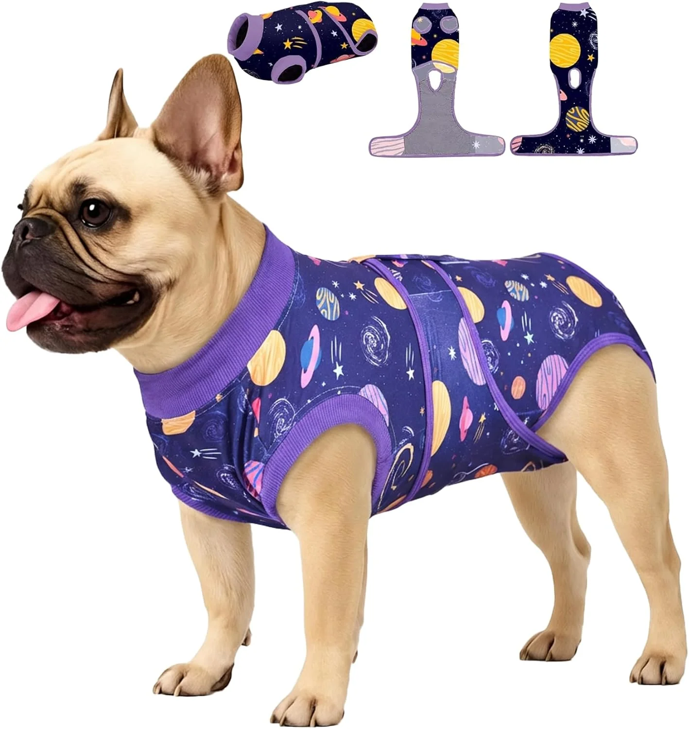 لباس جراحی سگ PetWarm، جایگزین قیف ننگ، لباس بدن برای زخم های شکمی بیماری پوستی ضد لیسیدن لباس بدن نرم سگ برای سگ های کوچک متوسط بزرگ، طرح کهکشان، بنفش، XS
