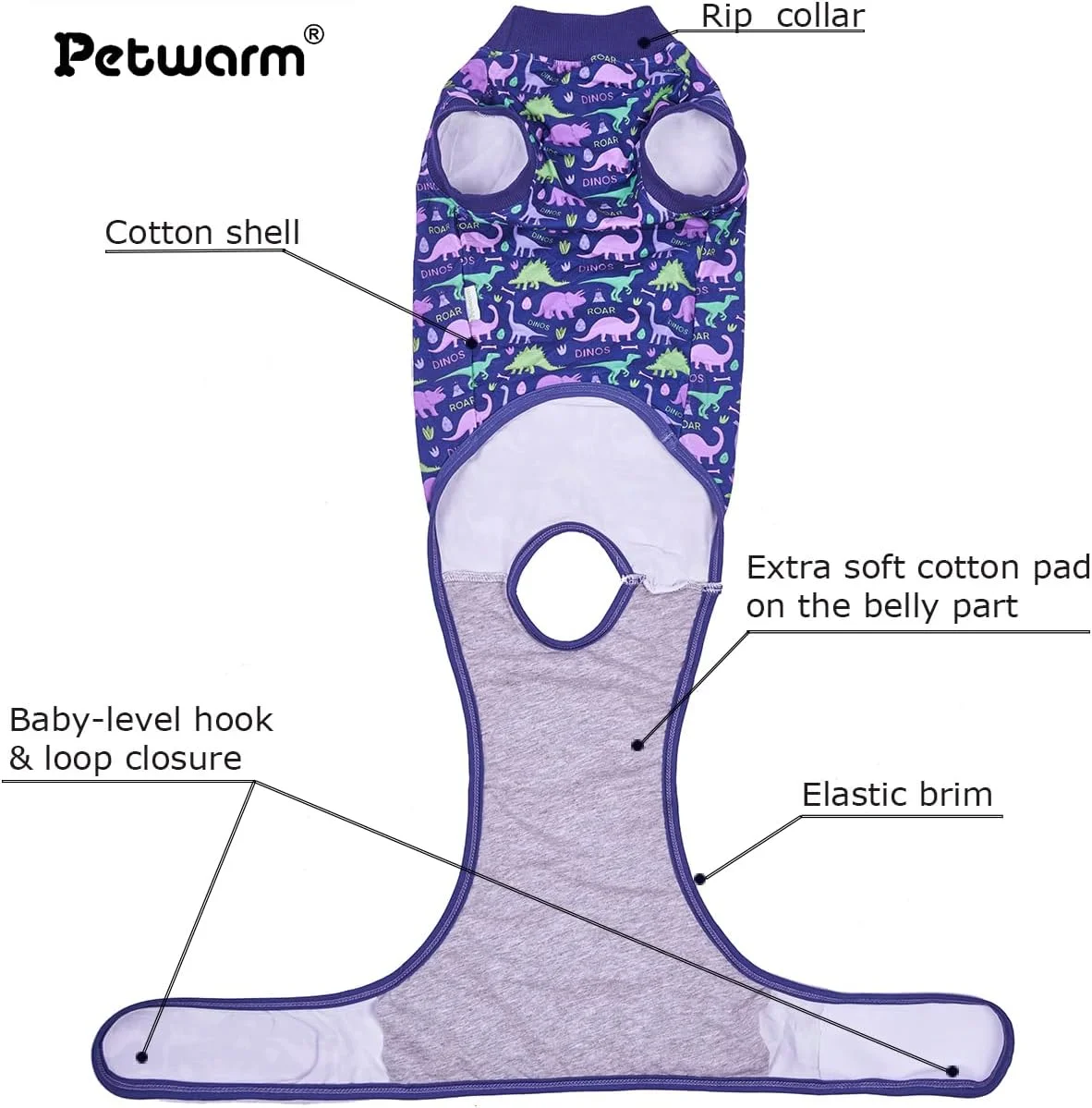 لباس ریکاوری سگ PetWarm برای بعد از جراحی، لباس داخلی سگ، جایگزین مخروطی سگ بعد از جراحی، لباس ریکاوری حیوانات خانگی، طرح دایناسور، بنفش، XS لباس ریکاوری سگ PetWarm برای بعد از جراحی، لباس داخلی سگ، جایگزین مخروطی سگ بعد از جراحی، لباس ریکاوری حیوانات خانگی، طرح دایناسور، بنفش، XS