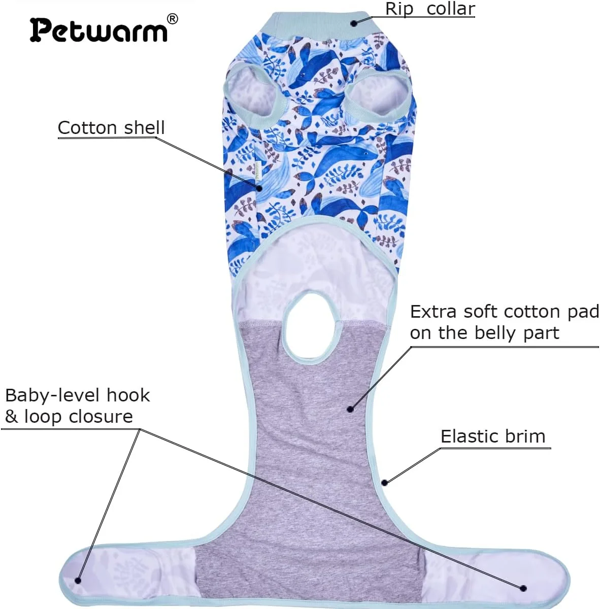 لباس جراحی سگ PetWarm، جایگزین قیف ننگ، لباس خواب ریکاوری جراحی حیوانات خانگی ضد لیسیدن، لباس یکسره سگ نر و ماده برای عقیم سازی، لباس ریکاوری حیوانات خانگی، طرح های حیوانات دریایی، آبی، M