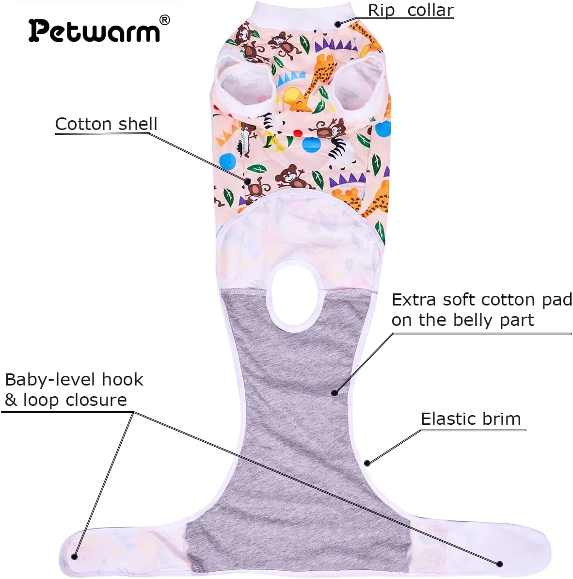 لباس نقاهت جراحی سگ PetWarm، جایگزین قلاده الیزابت و مخروطی، جلوگیری از لیسیدن، لباس یکسره سگ، لباس نقاهت جراحی حیوانات خانگی برای عقیم سازی سگ نر و ماده، طرح باغ وحش، زرد، L