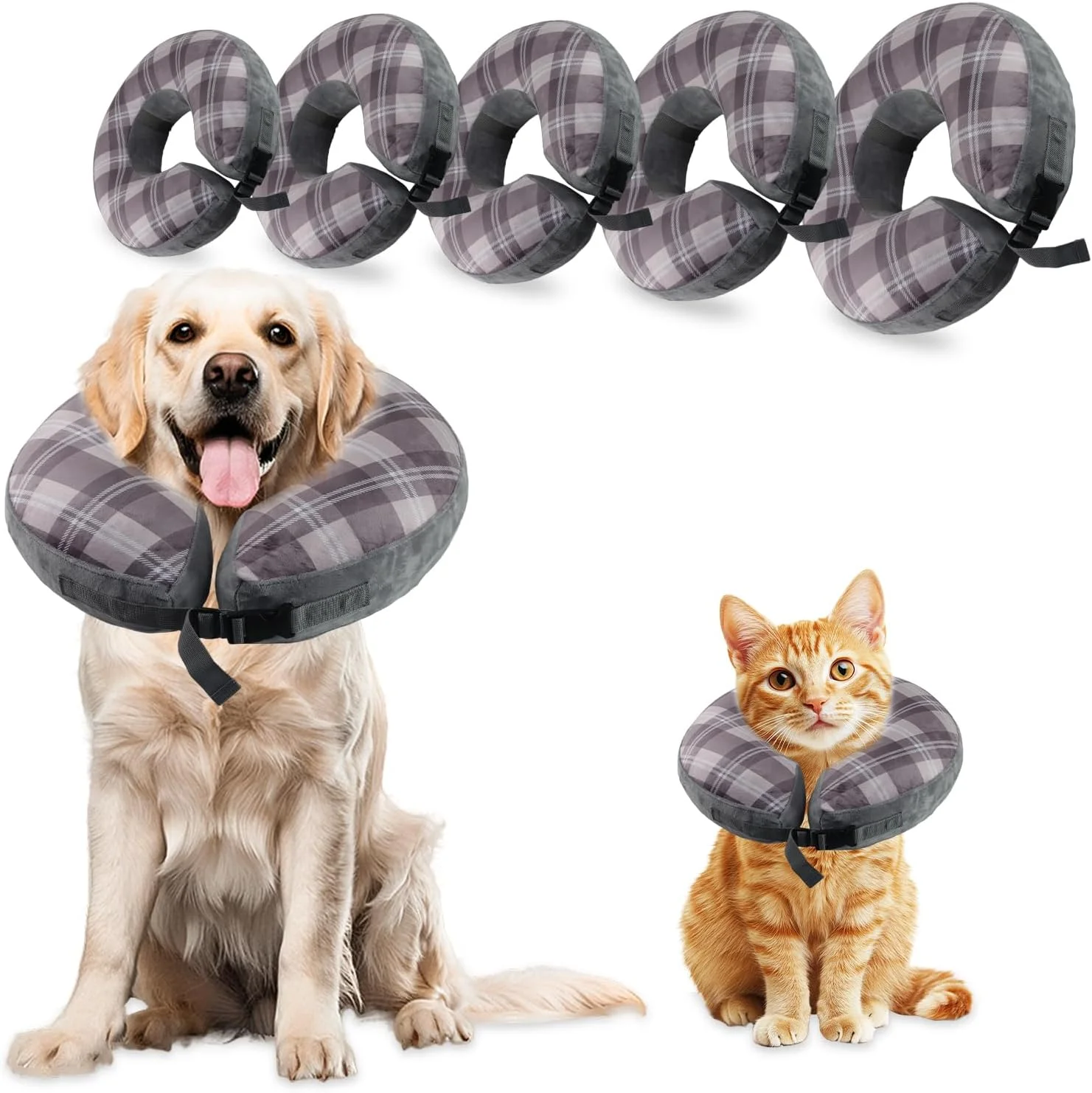 طوق محافظ بادی برای سگ و گربه، طوق سگ بادی با چسب ولکرو قابل تنظیم، طوق سگ شخصی سازی شده، مناسب برای جراحی یا بهبود زخم (خاکستری-B, XS)