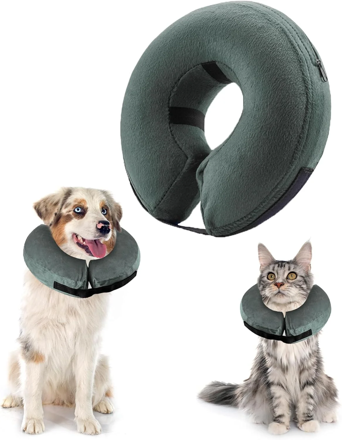 طوق بادی سگ و گربه با بست ولکرو قابل تنظیم، طوق سگ برای جراحی یا بهبود زخم، ضد گاز گرفتن، ضد لیسیدن (خاکستری، S)