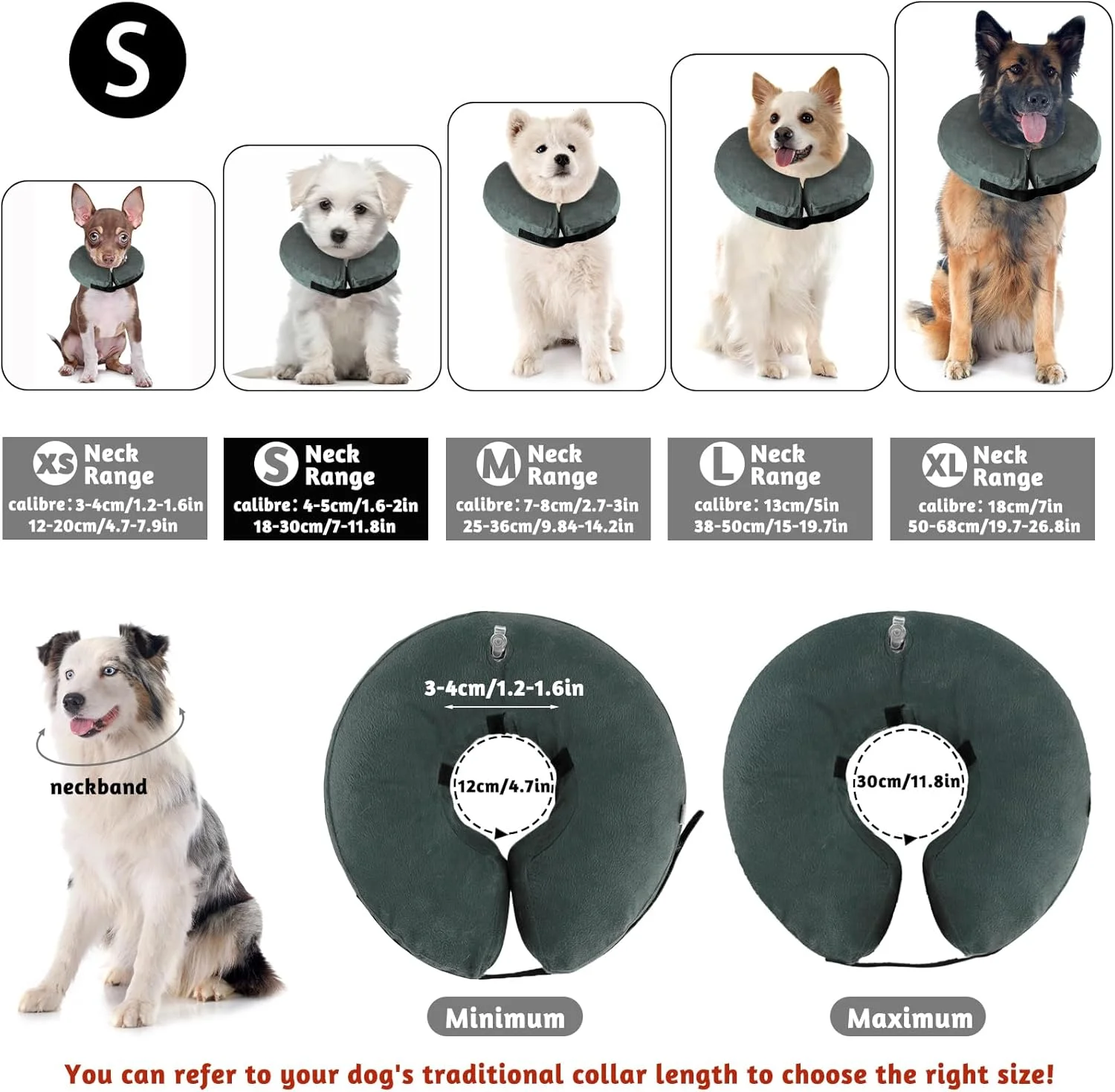 طوق بادی سگ و گربه با بست ولکرو قابل تنظیم، طوق سگ برای جراحی یا بهبود زخم، ضد گاز گرفتن، ضد لیسیدن (خاکستری، S)