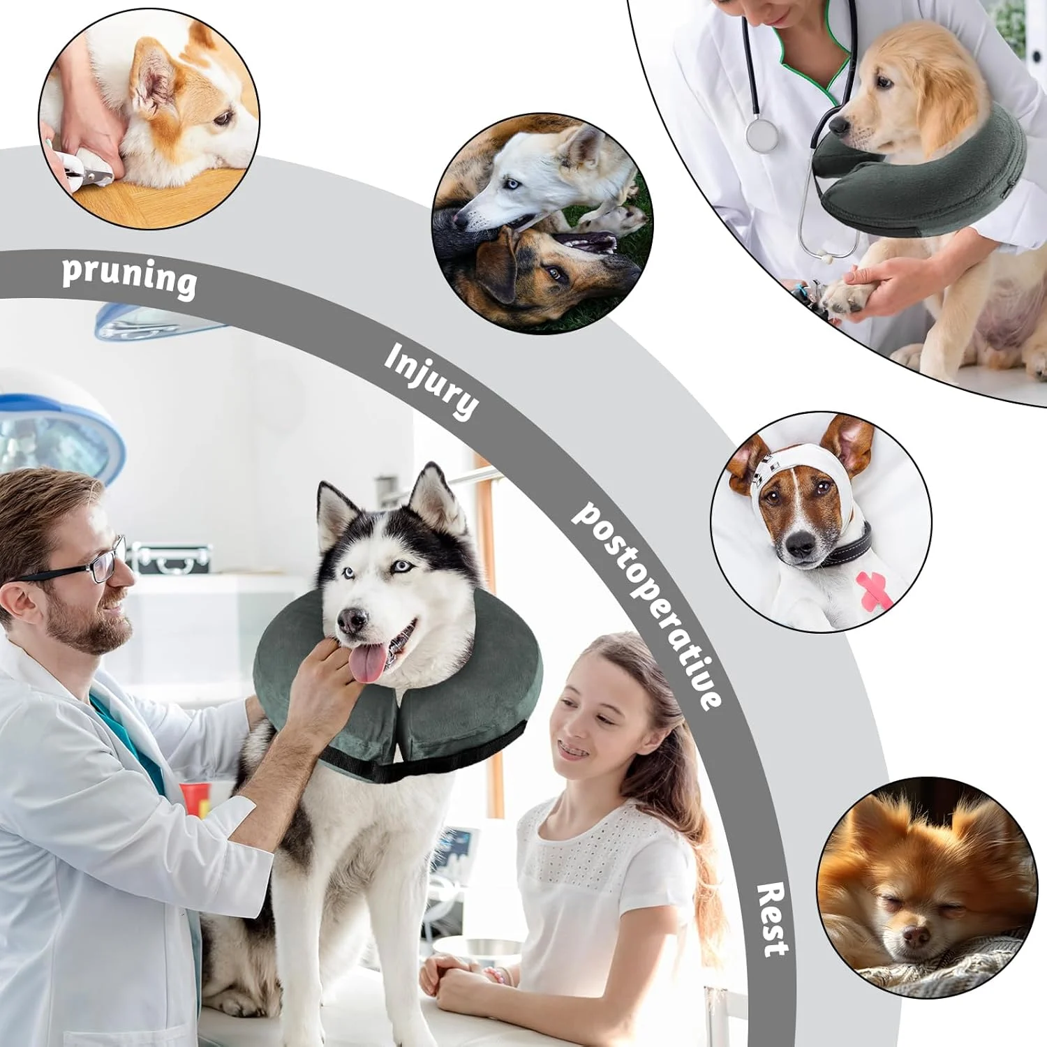 طوق بادی سگ و گربه با بست ولکرو قابل تنظیم، طوق سگ برای جراحی یا بهبود زخم، ضد گاز گرفتن، ضد لیسیدن (خاکستری، S)