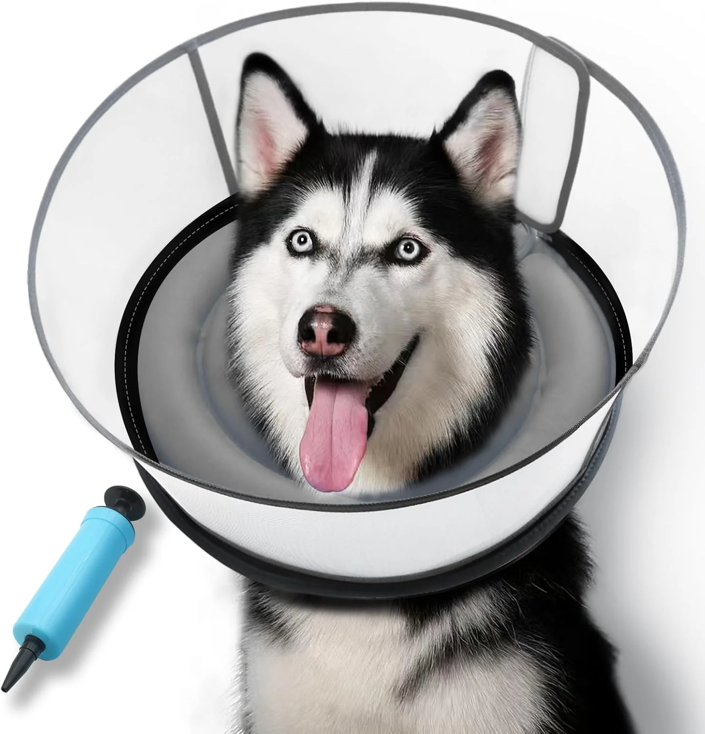 طوق گردنی بادی سگ برای بعد از جراحی، طوق ریکاوری ارتقا یافته دو حلقه ای برای سگ های بزرگ و متوسط با محافظ ضد لیس جداشدنی، طوق دونات سگ قابل تنظیم (M+، خاکستری، ثبت شده)